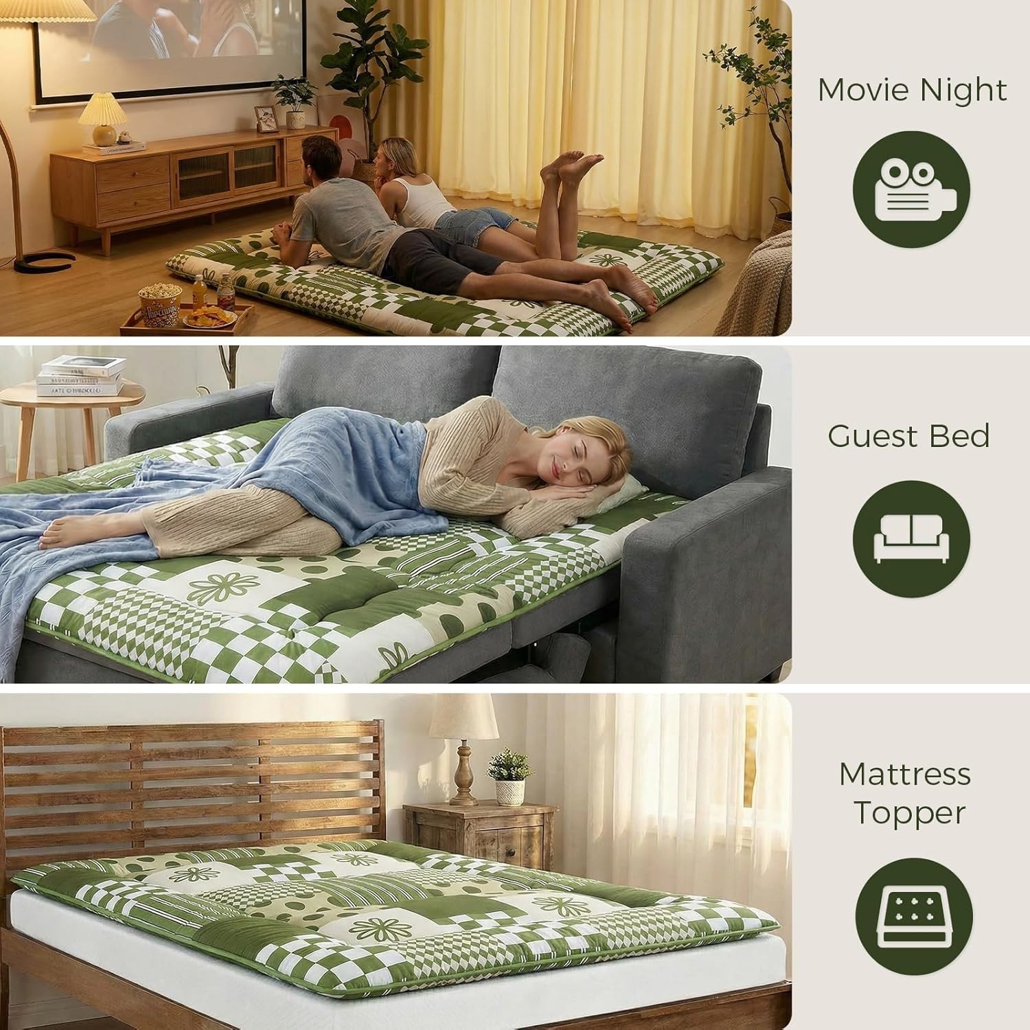 Foldable Japanese Floor Mattress Full 80″x54″ 2.5″ 3-Layer Foam Anti-Slip Cover