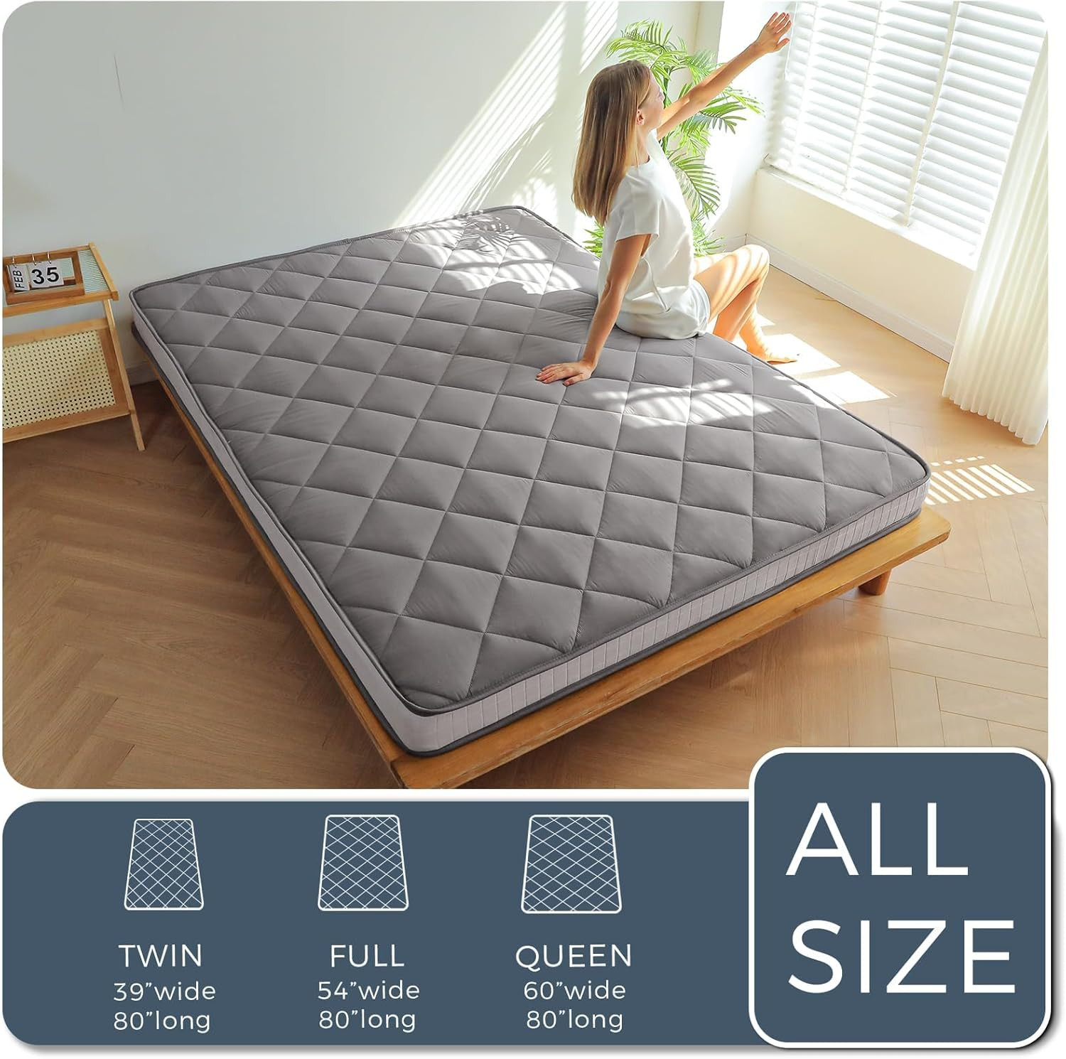 6″ Extra Thick Full Size Futon Mattress – Dark Grey Diamond Pattern Roll-Up Bed