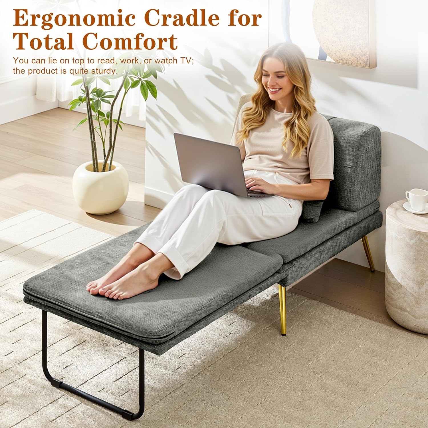 3-in-1 Convertible Sleeper Chair Bed, Futon Sofa Chair with Ba