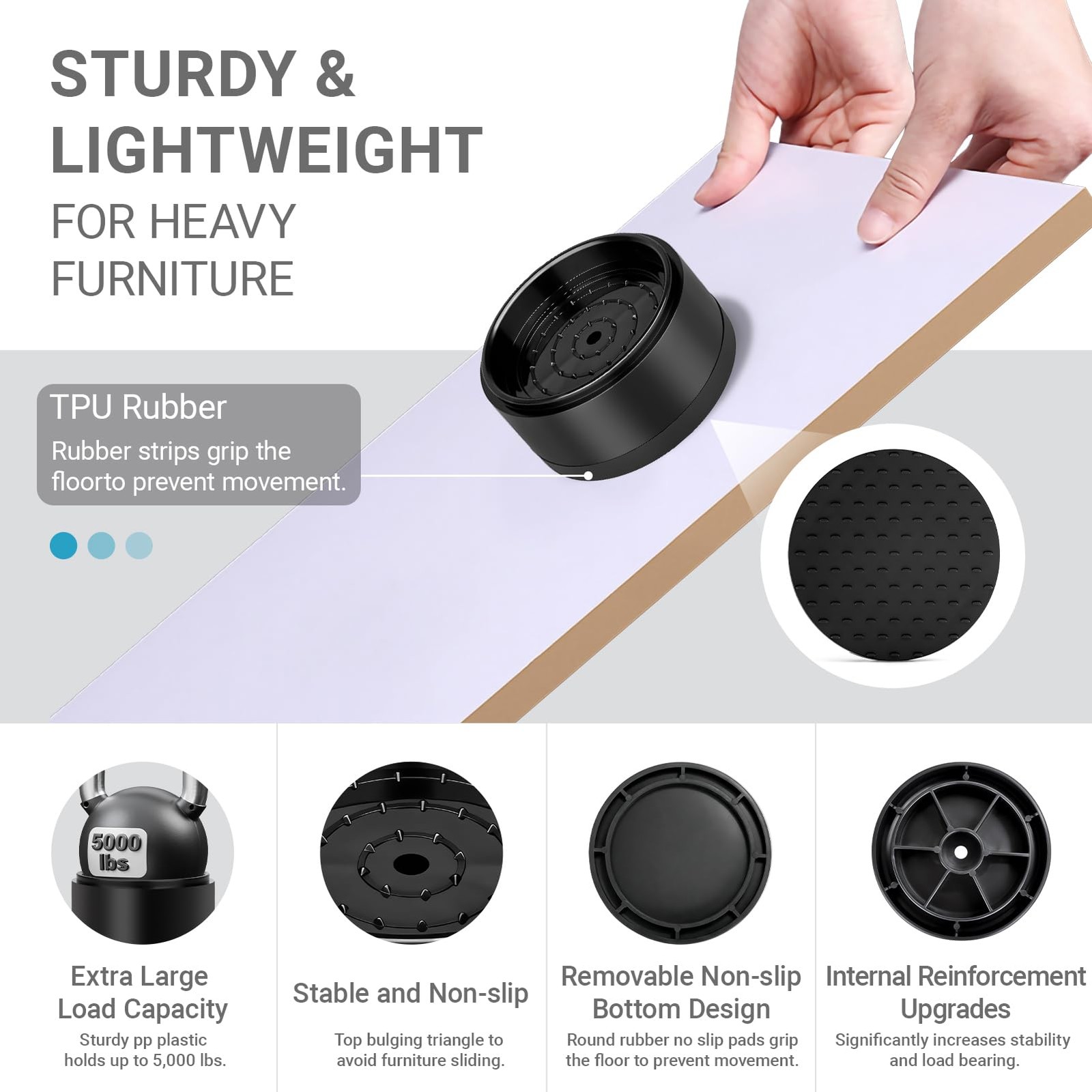 1″ Heavy Duty Furniture Risers Set of 8, Round 1 Inch, Black 8 Pack