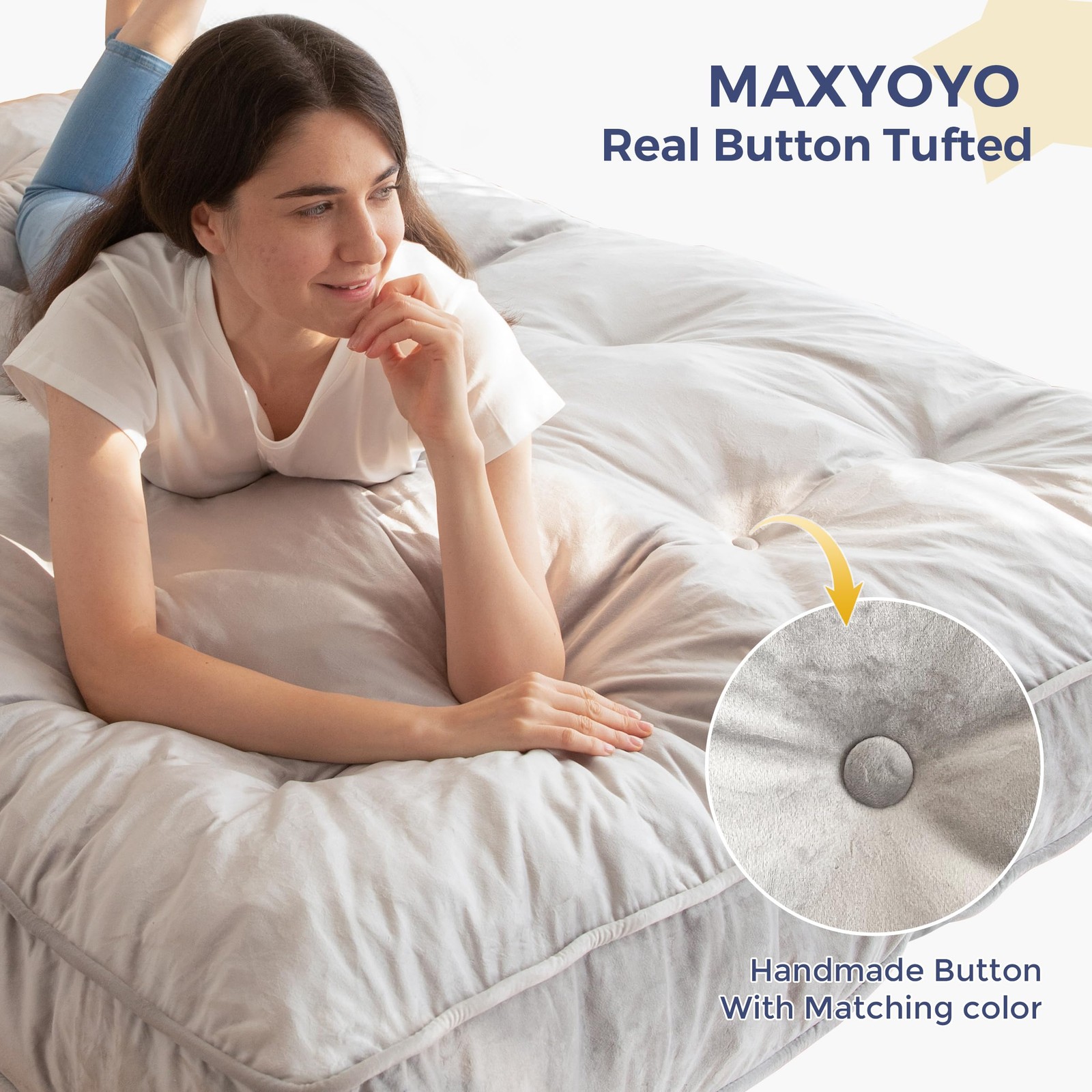 MAXYOYO 6″ Futon Mattress Full Size, Velvet Thick Futons Sofa Couch, Versatil…