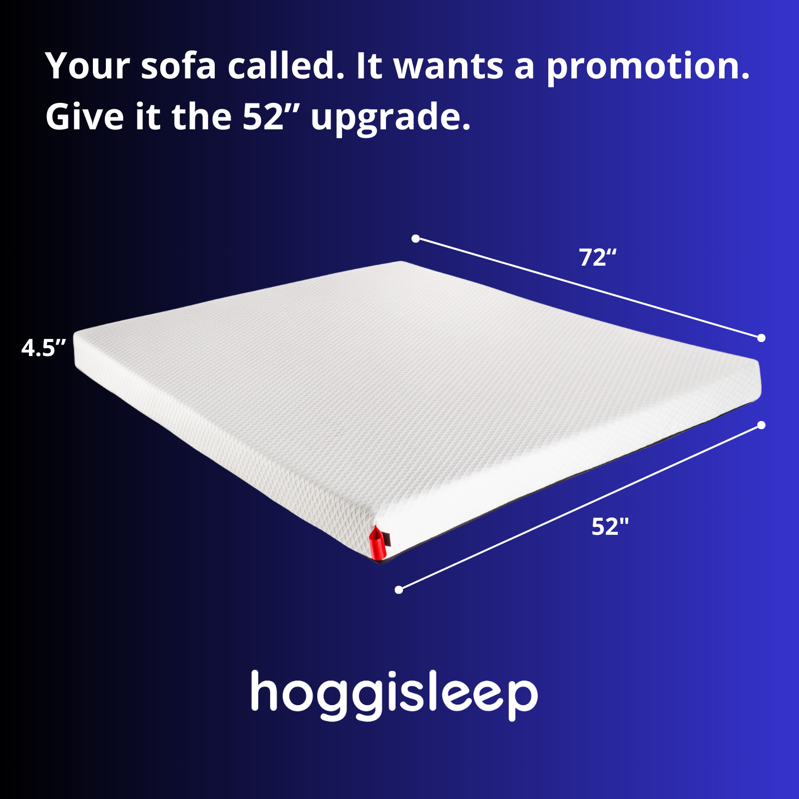 Full 4.5 Inch Sleeper Sofa Mattress 52×72, Top-Quality Memory Foam, hoggisleep