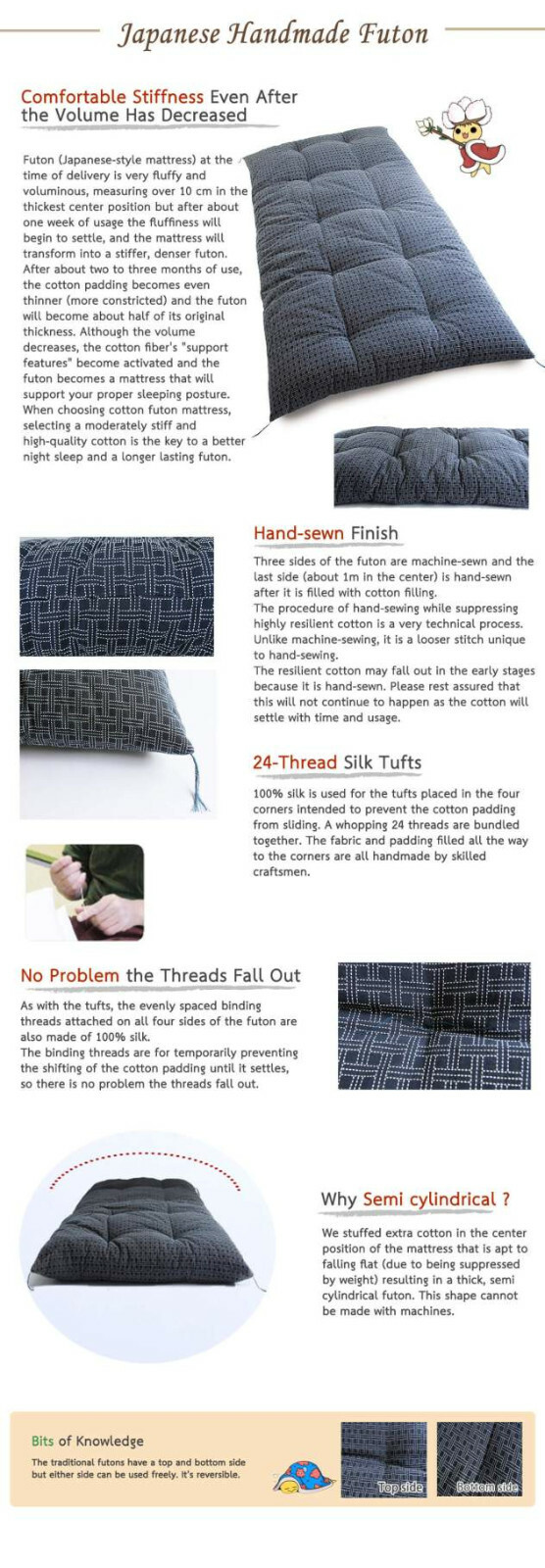 Japanese Futon Mattress Made by craftsmen Enshu Navy Filling:organic cotton 100%