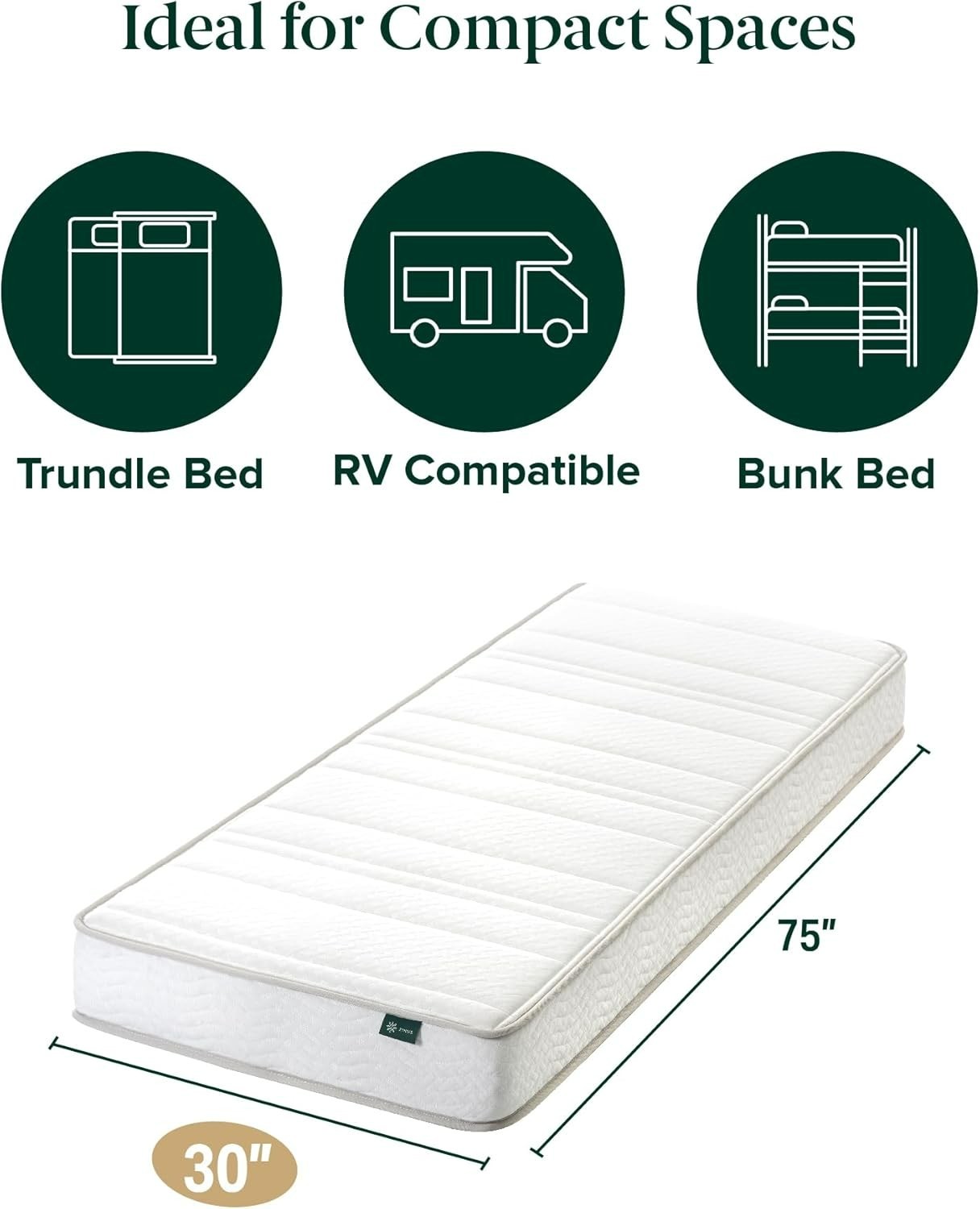 30” Wide x 75” Long Foam & Spring Hybrid Mattress – CertiPUR Certified Comfort