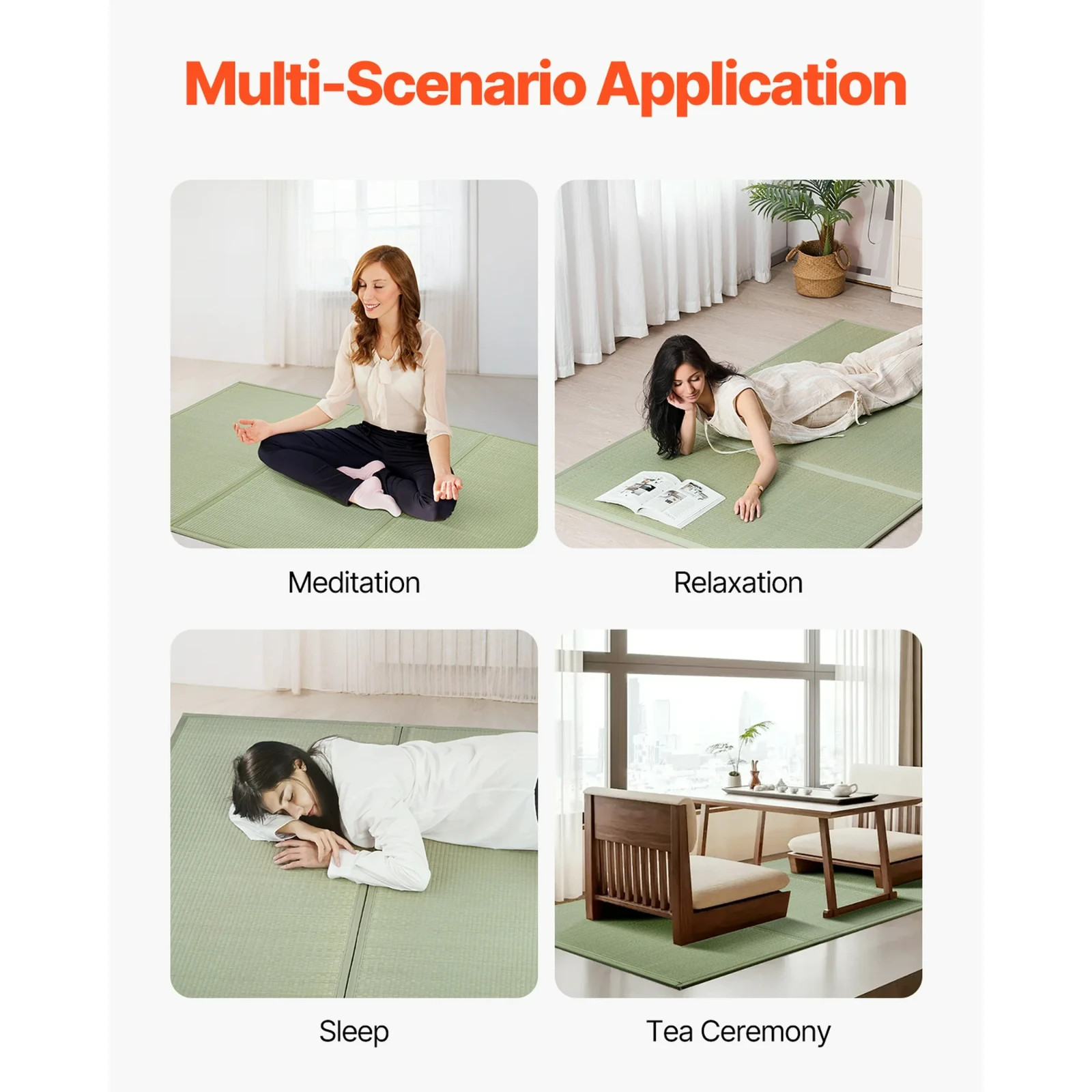 Queen Foldable Tatami Mat Natural Rush Grass Anti-Slip Aroma 3-Layer