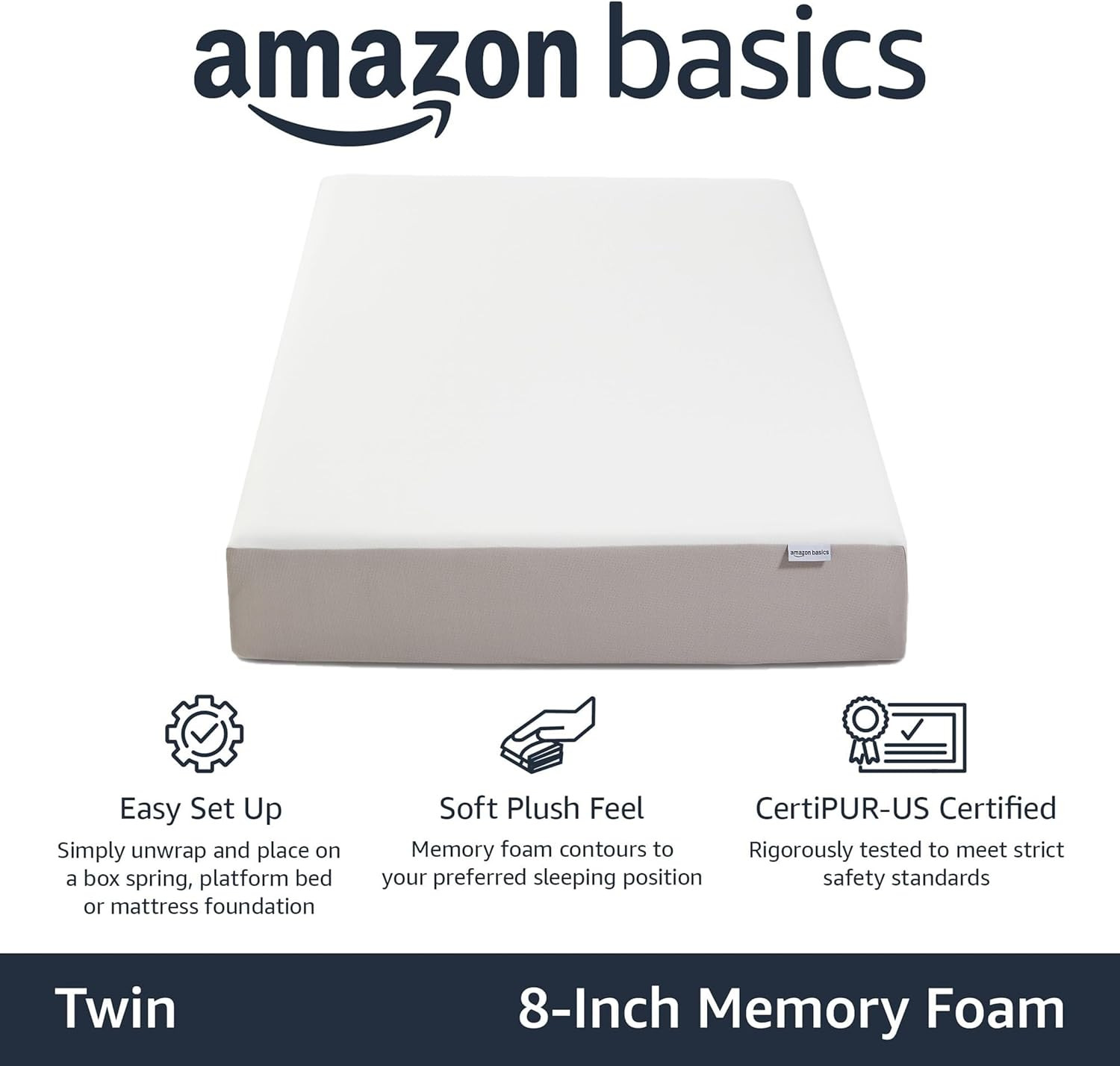 Memory Foam Mattress, Soft Plush Feel, Breathable, Contours to Body, 8 Inch, Twi