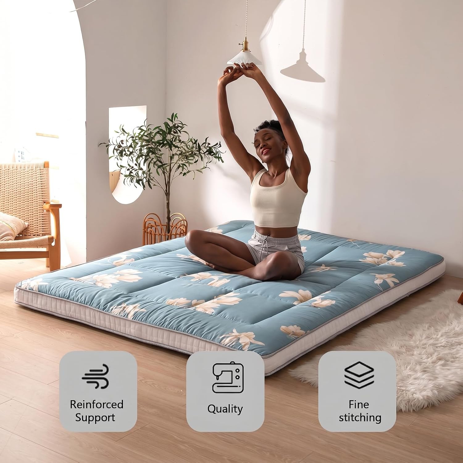 Printed Futon Mattress, Japanese Floor Mattress Quilted Mattress