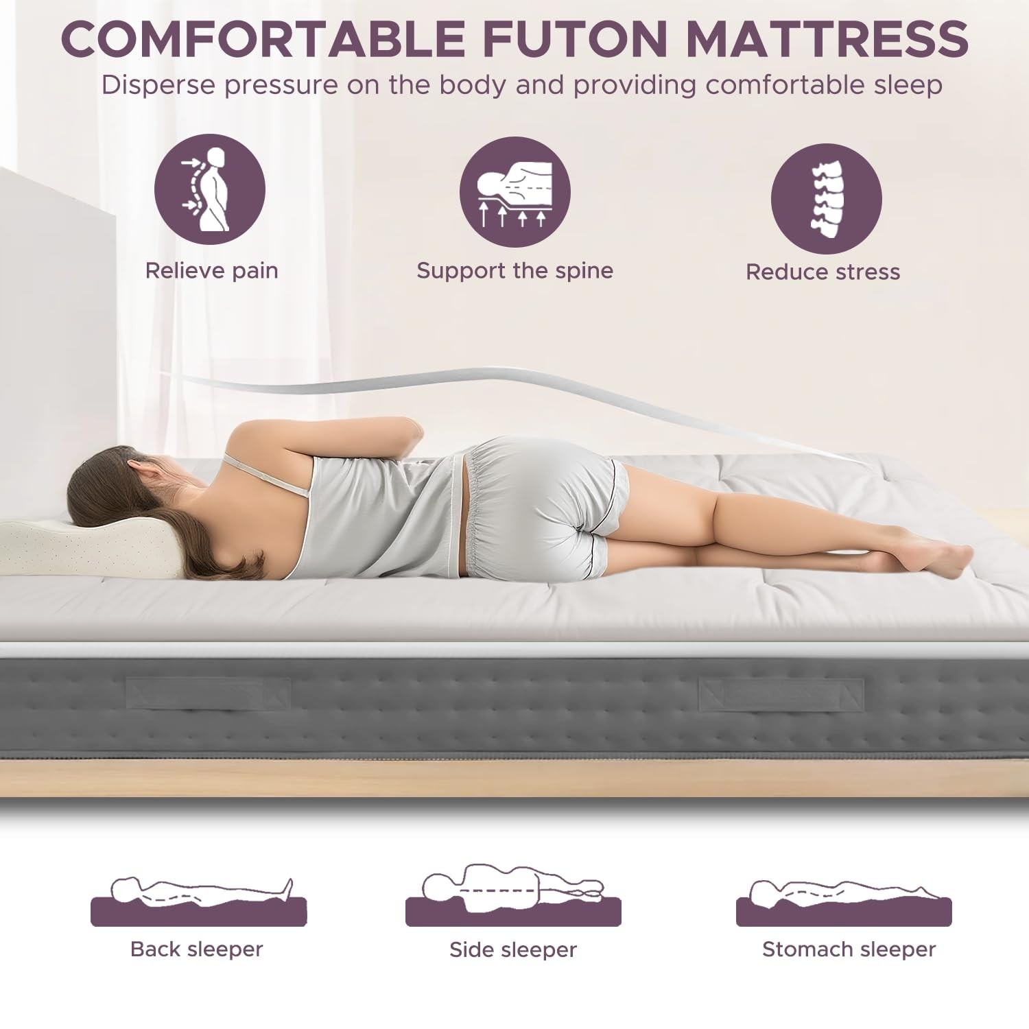 Foldable Japanese Floor Mattress, 100% Cotton, 2.5″ Thick Futon Pad, High Densit