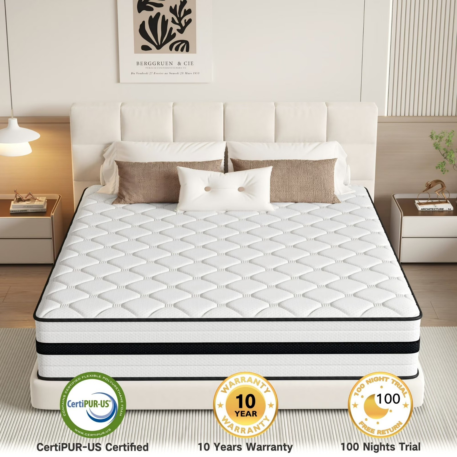 14″ Twin Hybrid fabric Mattress 8 Zone Ultra Quiet Ergonomics Support Bed In Box