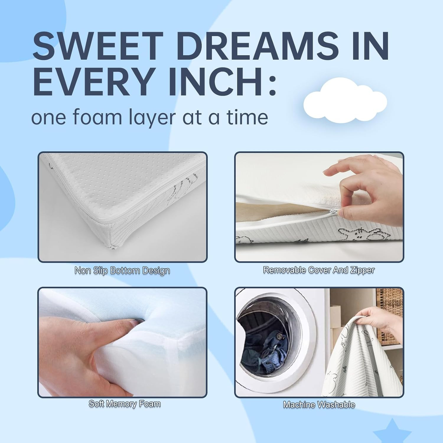Portable Dual-Sided Pack and Play Mattress with Removable Soft Cover