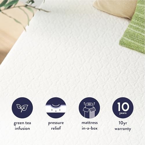 6 inch Bed-In-A-Box, Green Tea Memory Foam, White 6 Inch Mattress Twin