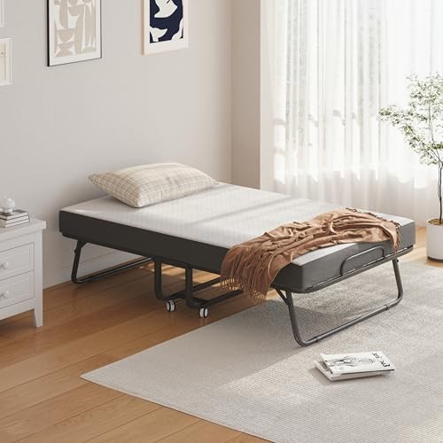 Folding Bed with Mattress and Storage Cover – 75″x38″ Twin Size 38×75 INCH