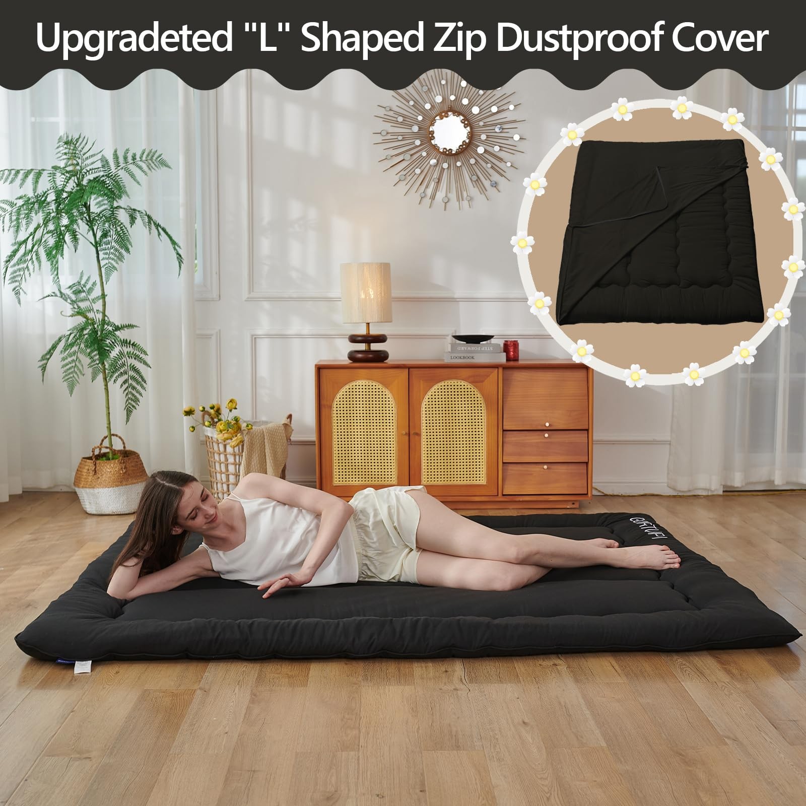 Twin Size Japanese Futon Mattress Foldable Topper Mattress for Floor Tatami F…