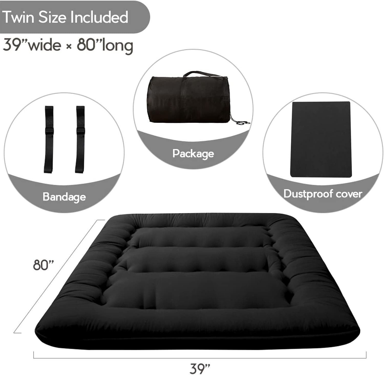 Tatami Style Futon Mattress, 4-Inch Thick & Portable – Perfect for Sleepovers