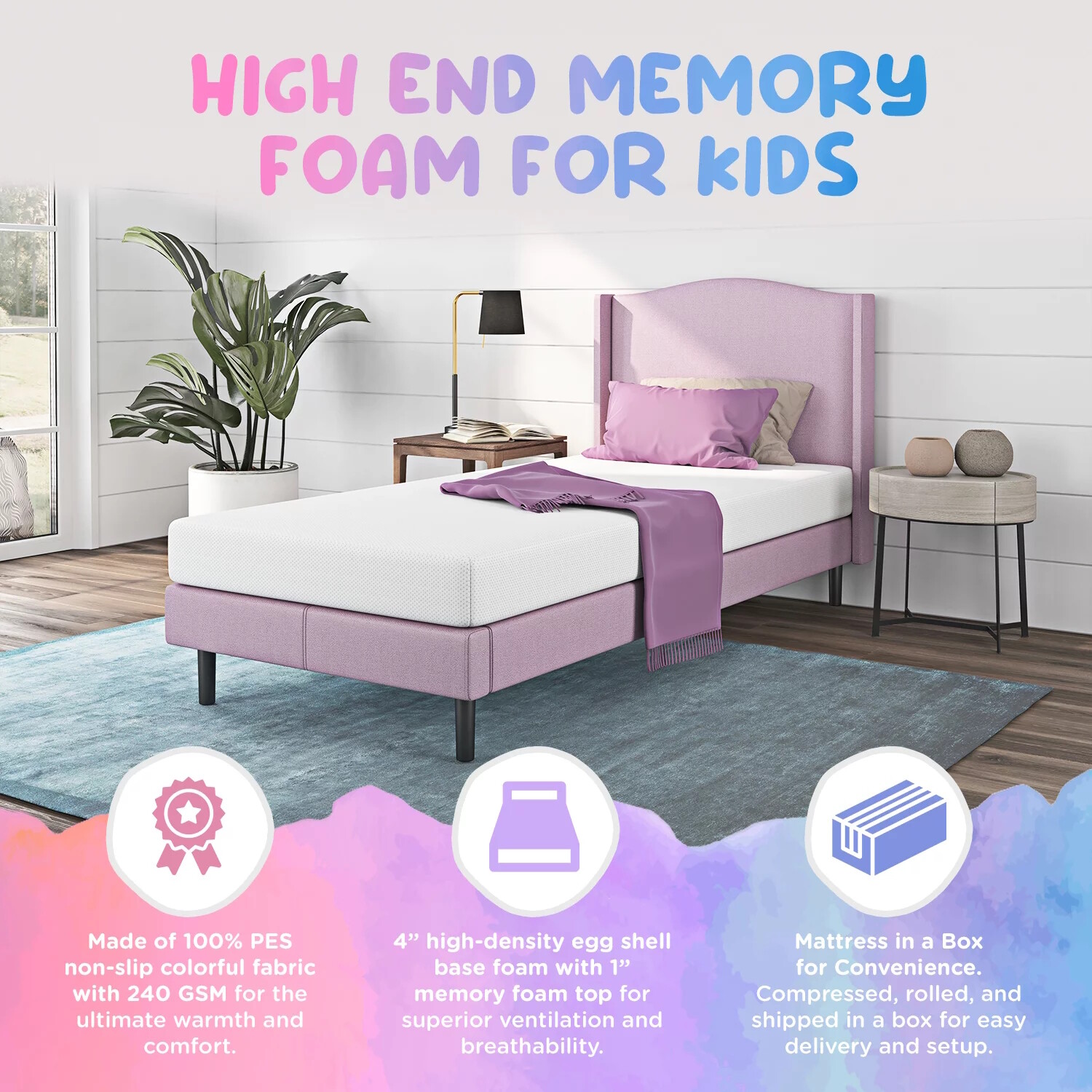 Gray Grey Twin Memory Foam Mattress Bunk Bed Size 5″ 5 Inch Single Eggcrate Base