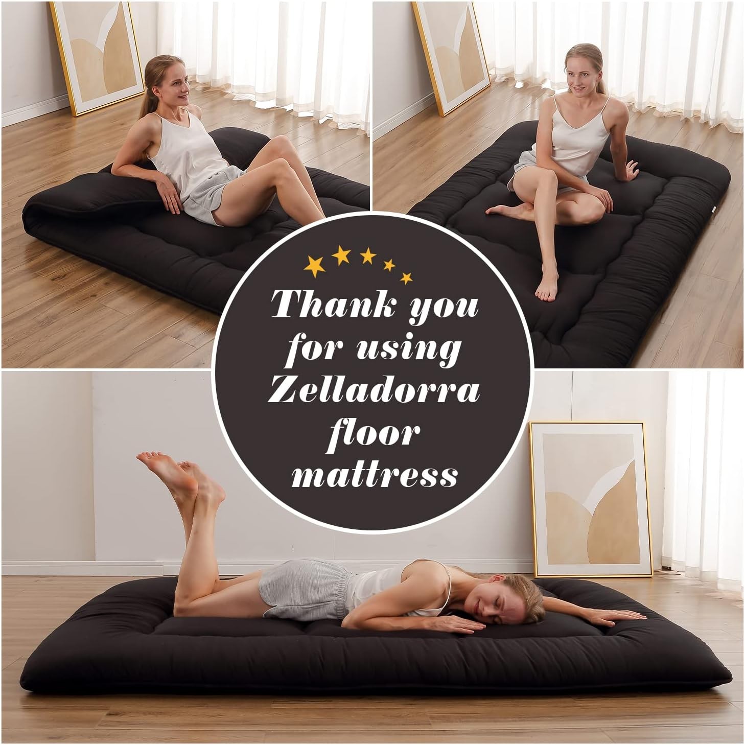 Japanese Floor Mattress, Futon Mattress with Portable Storage Bag and Washable