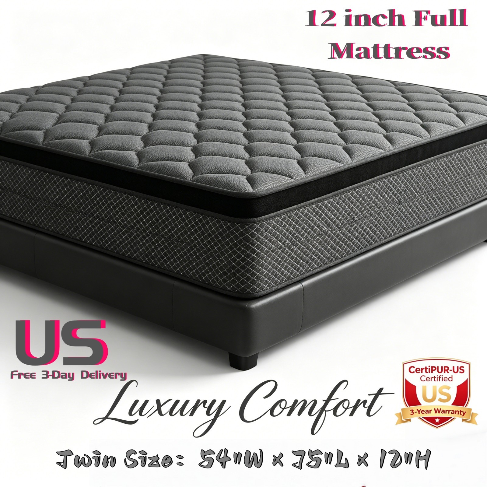 12″ Gel Memory Foam Mattress Hybrid Spring Twin Bed In A Box Share Full Size US
