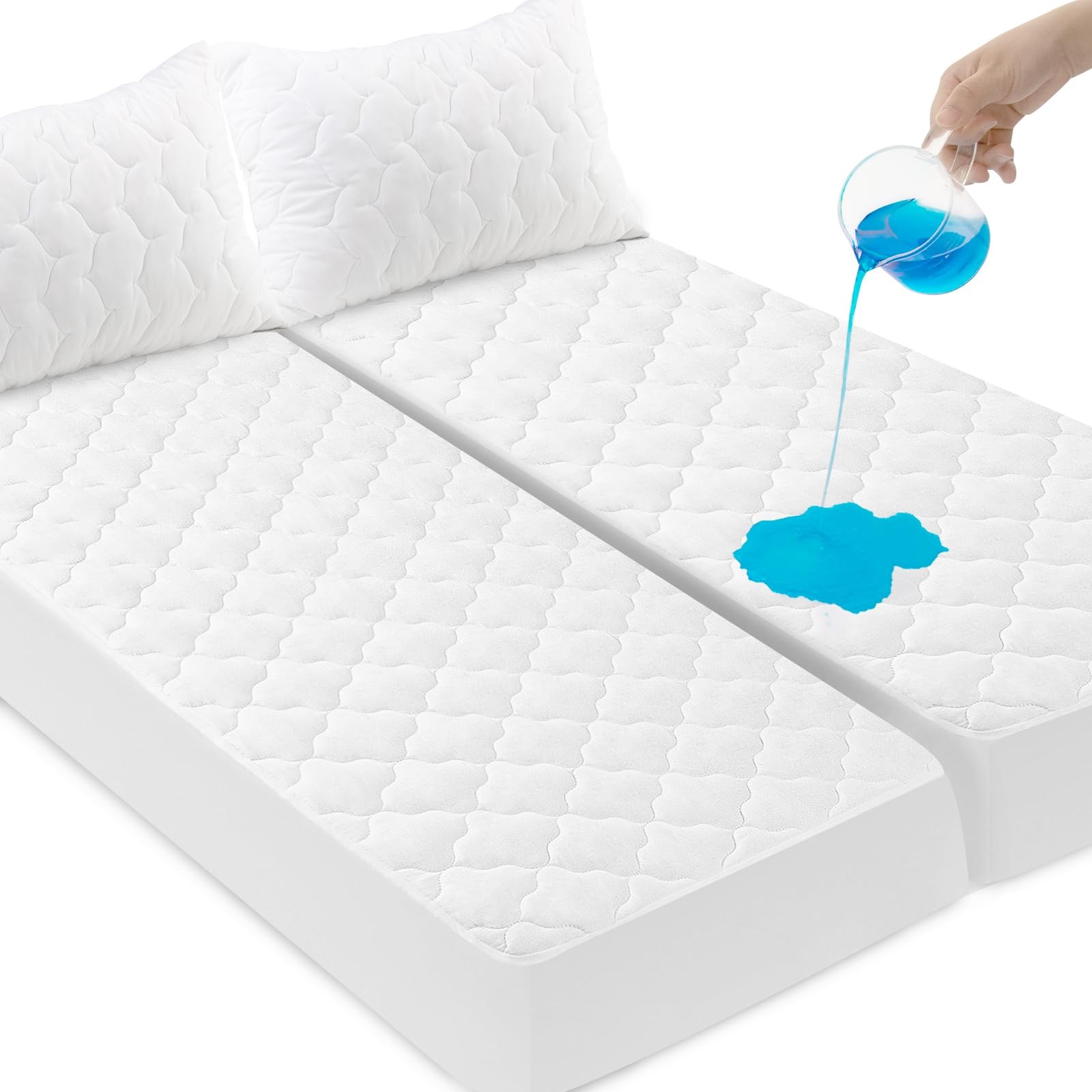 Split King Mattress Protector Pad Waterproof (14″ Deep), White