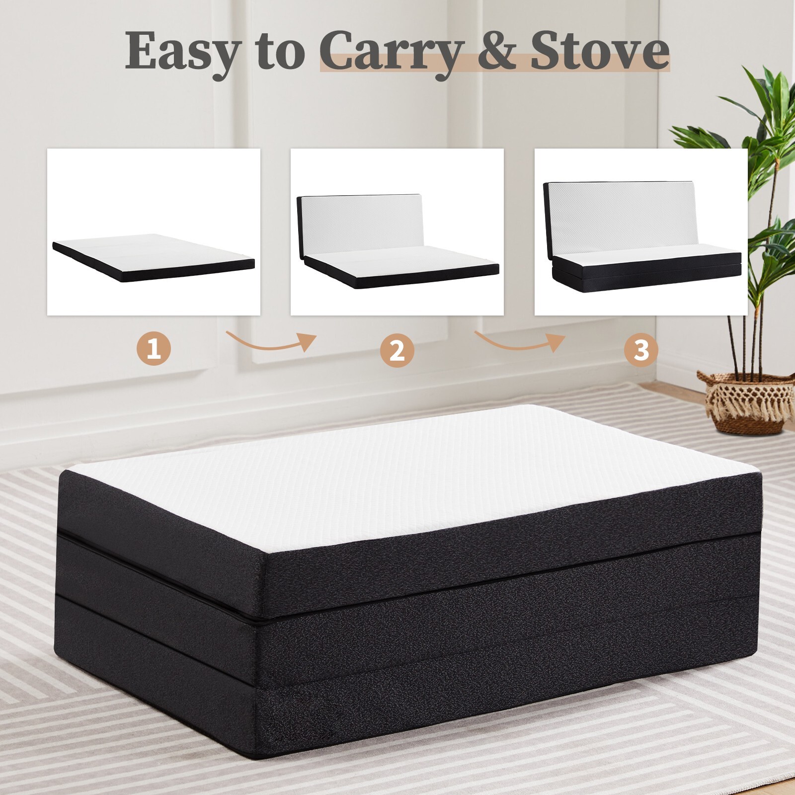4″ Tri-fold Memory Foam Mattress w/ Washable Cover, Foldable&Portable Floor Bed