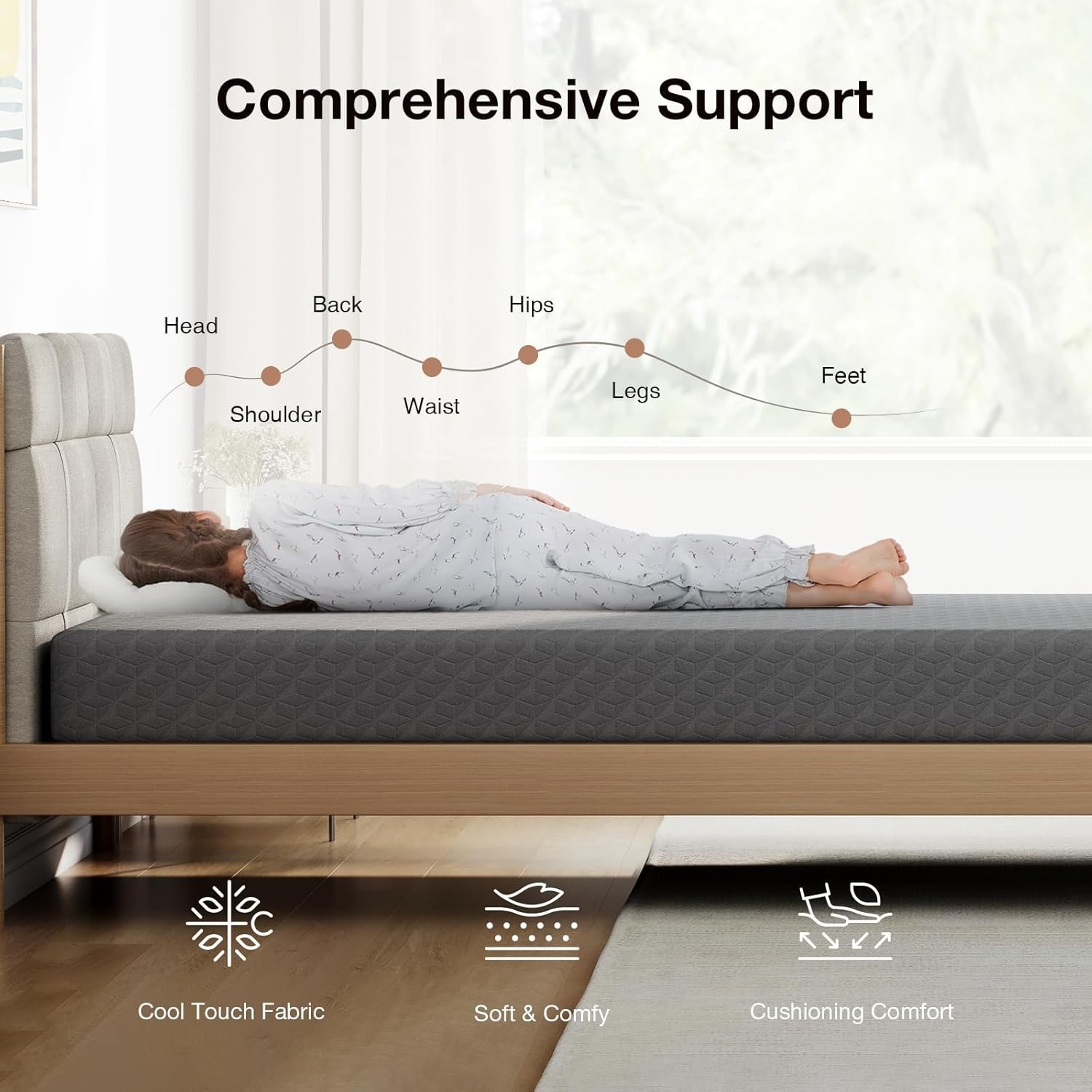Full Size Gel Memory Foam Mattress 5 Inch Cooling Support Hypoallergenic
