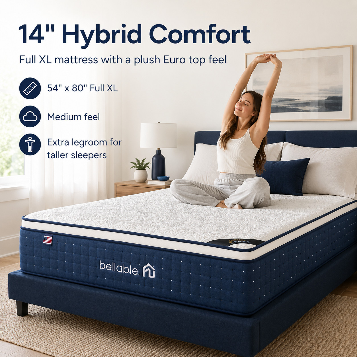 Full XL Mattress 14 Inch Hybrid Mattress in a Box Gel Memory Foam Pocket Spring