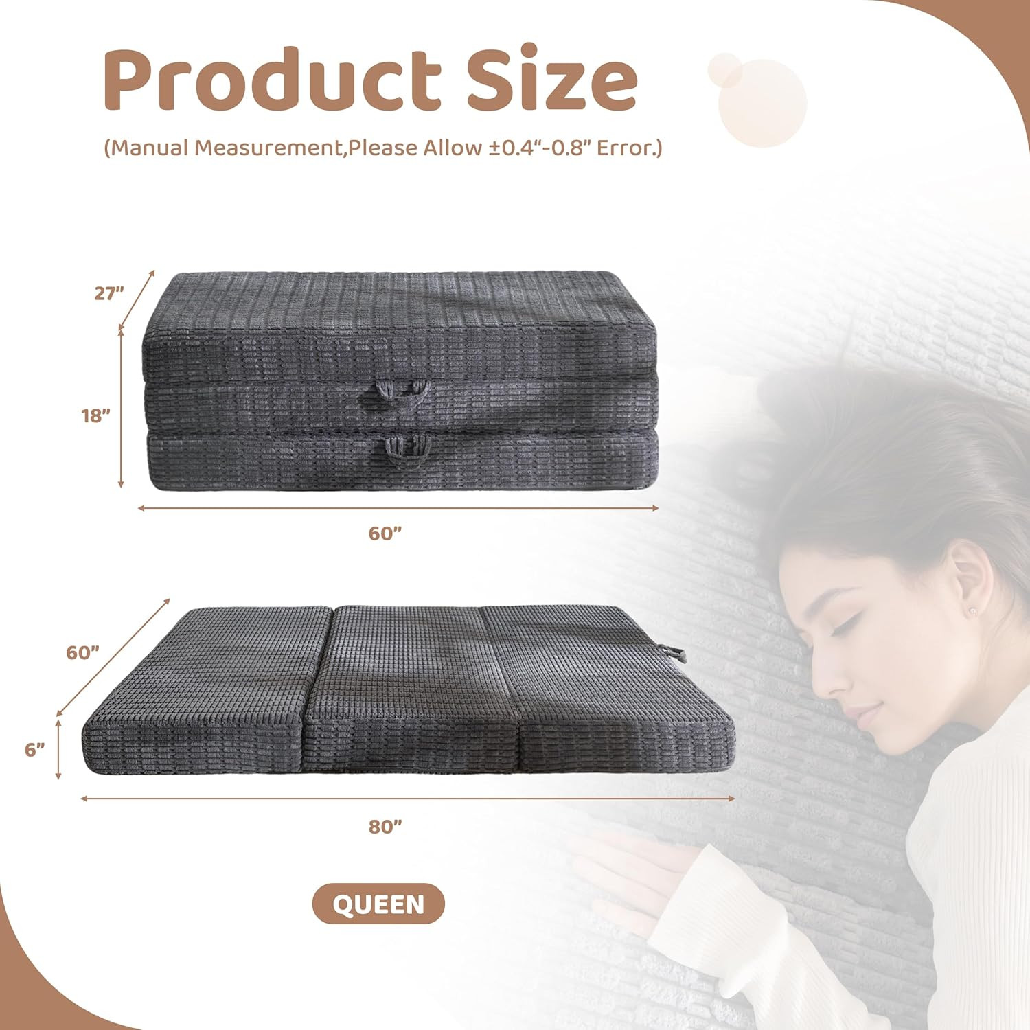 Memory Foam Tri-Folding Mattress, 6 Inch Gel Folding Mattress Topper, Foldable S