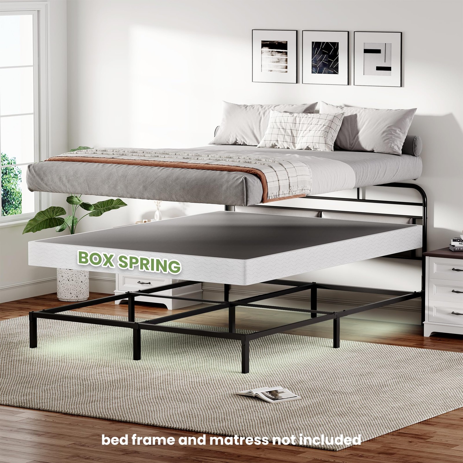GRUSIGN 7 Inch Box Spring for Queen Bed, Quick Assembly Queen, Black