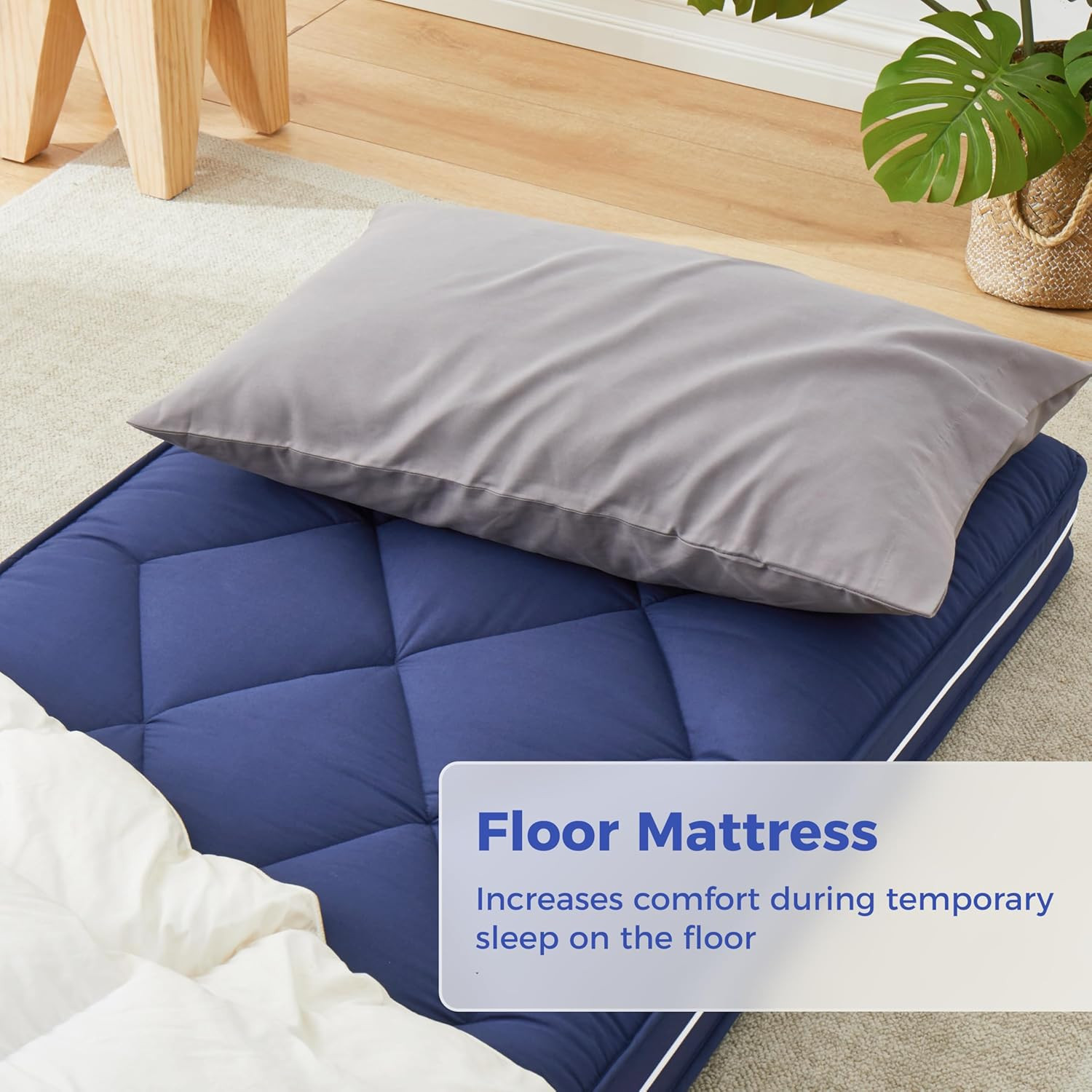4″ Gel Memory Foam Floor Mattress, Portable & Removable Cover, Blue 72×24