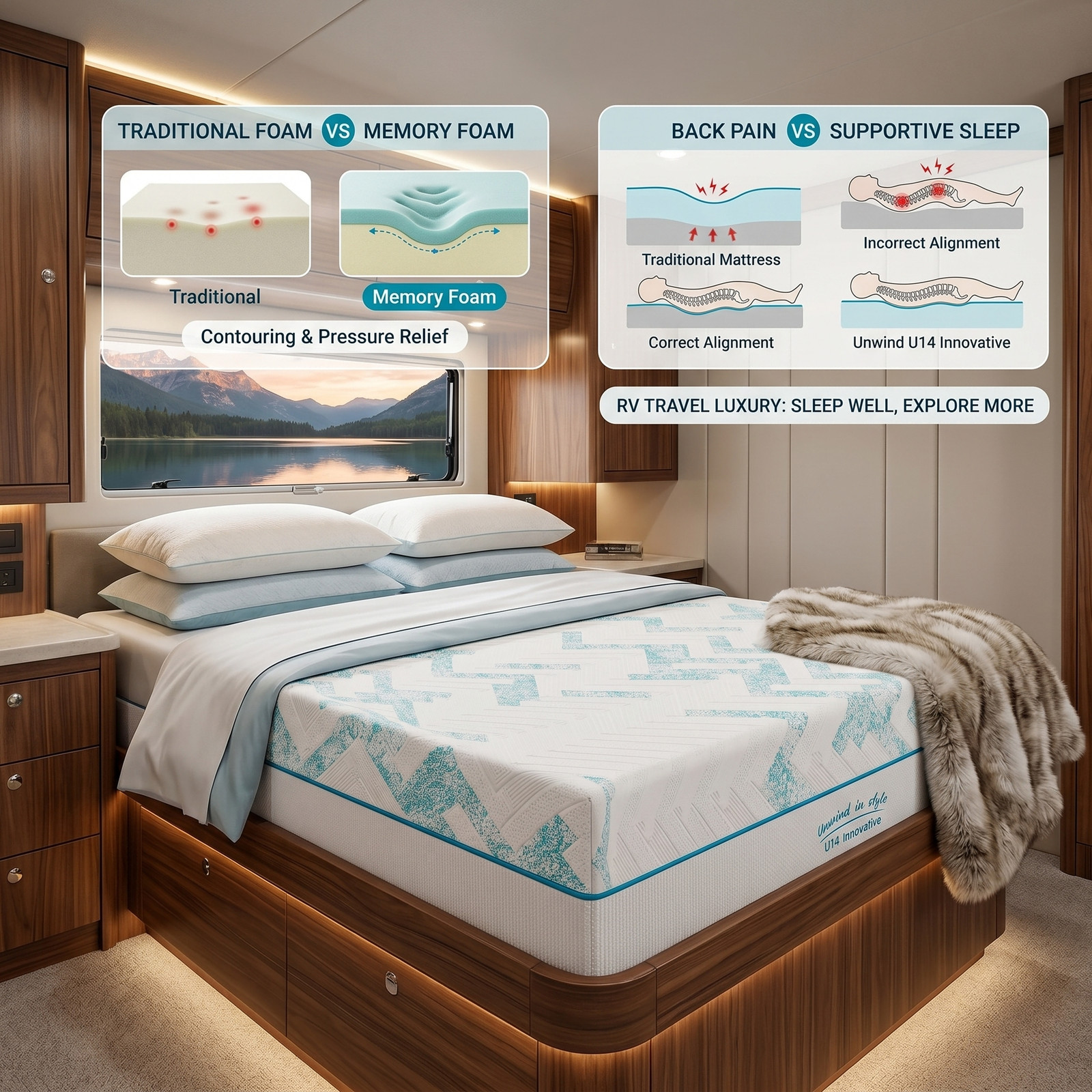 10-Inch RV Mattress Short Queen Latex Memory Foam Fiberglass-Free Medium Firm