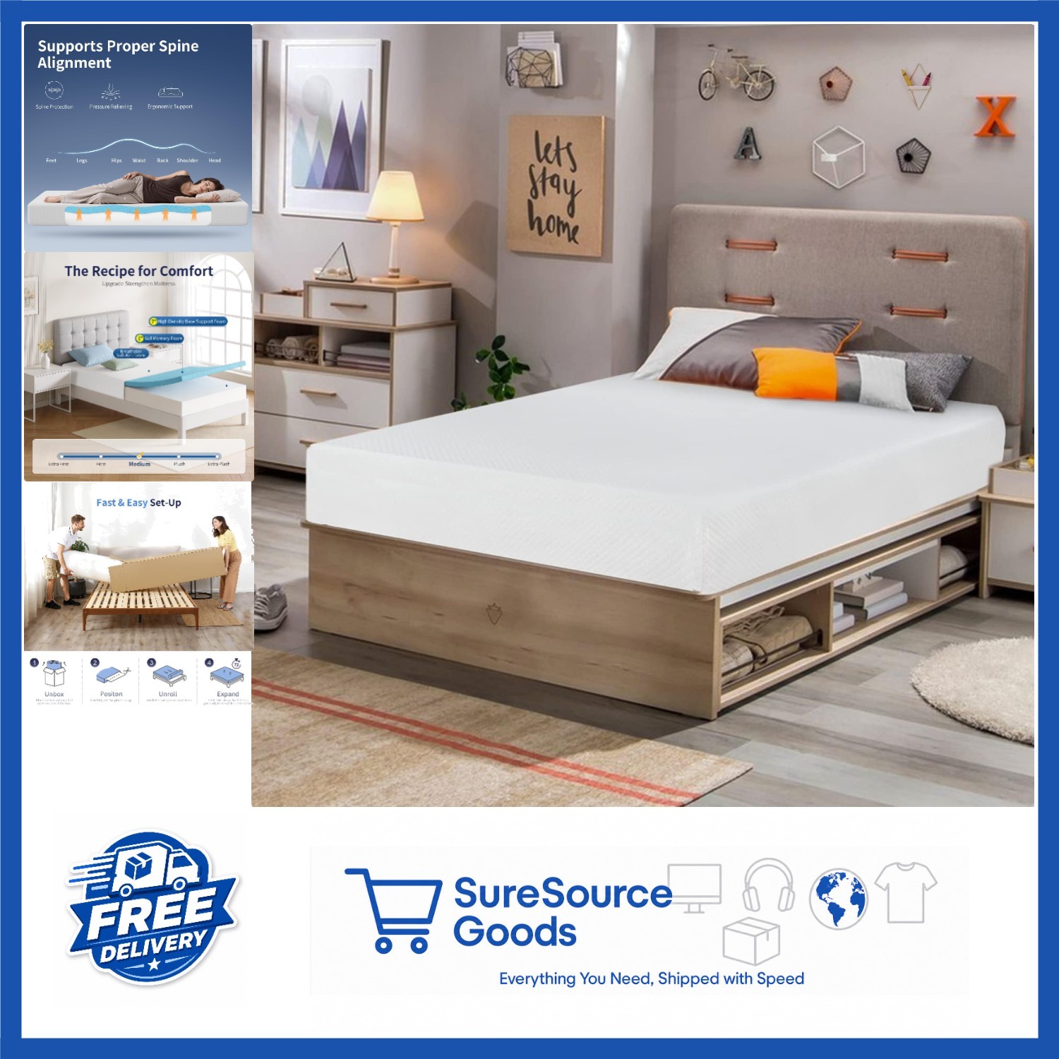 8 Inch Twin Gel Memory Foam Mattress White Pressure Relief Cooling Ventilated