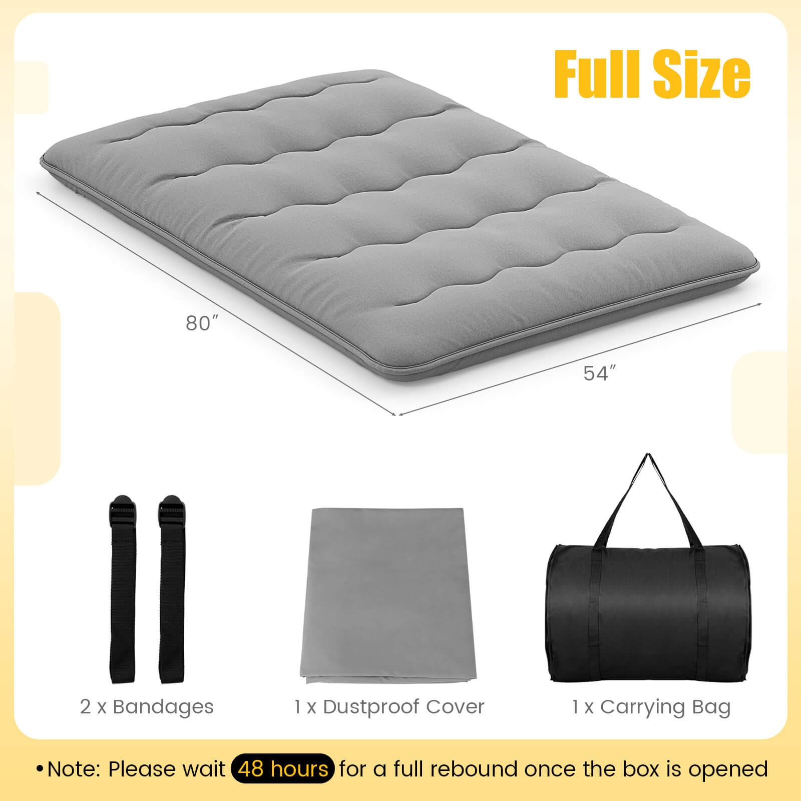 Full Futon Mattress Washable Cover Carry Bag Gray Japanese Floor Pad