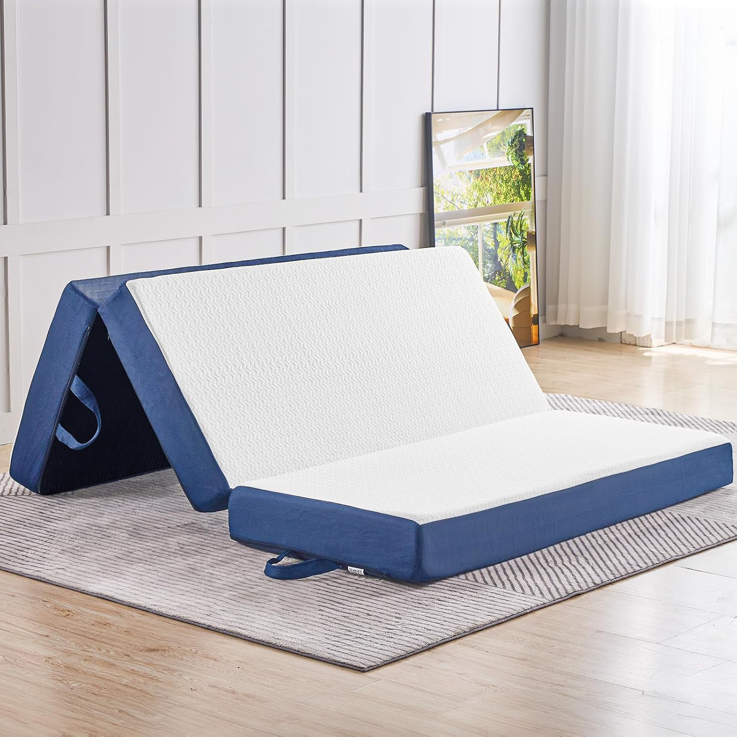 Folding Mattress Queen Size,4 Inch Memory Foam Tri Portable Trifold Mattress Top