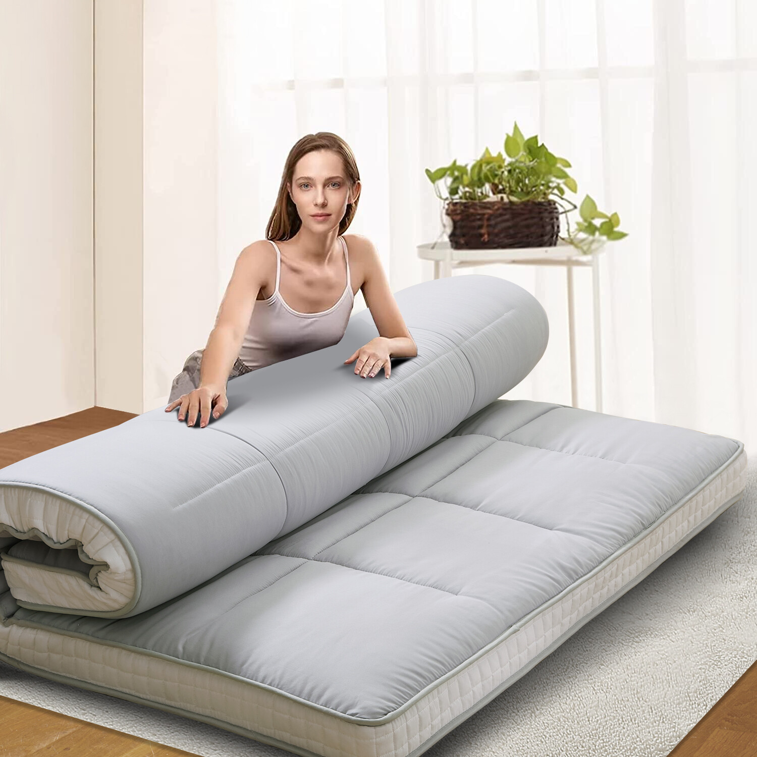 SLSY Japanese Futon Mattress Foldable Roll Up Mat Boys Girls Dormitory Pad Kids