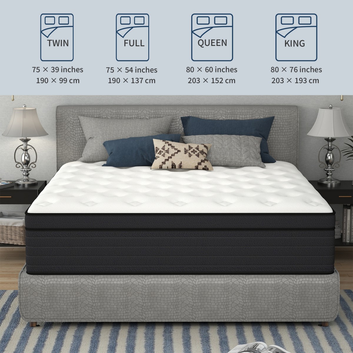 12″14″ Twin Full Queen King Size Mattress in a Box Hybrid Spring Gel Memory Foam