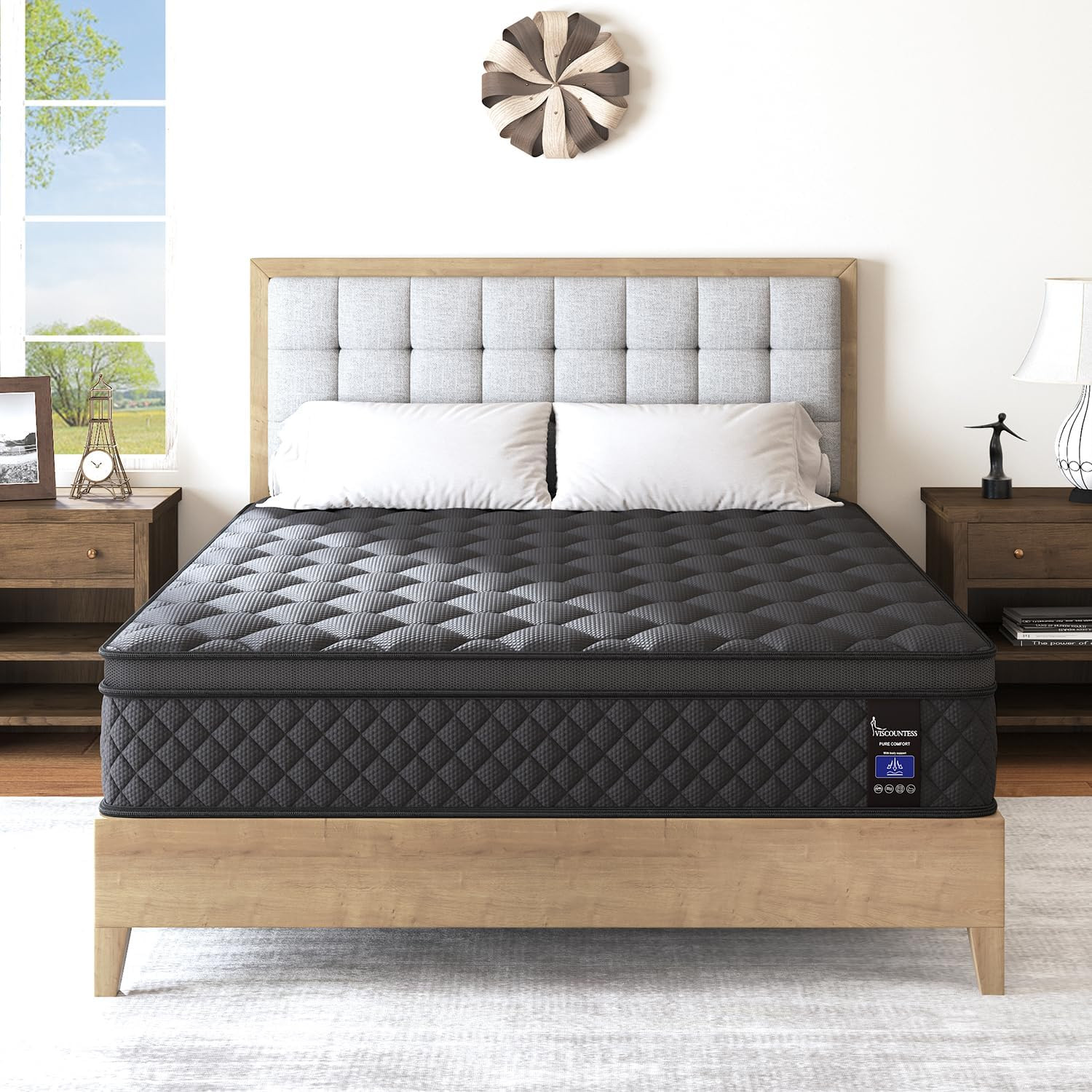 VISCOUNTESS Queen Mattress 14 Inch, Medium Mattress Euro Top for Back & Lumbar S