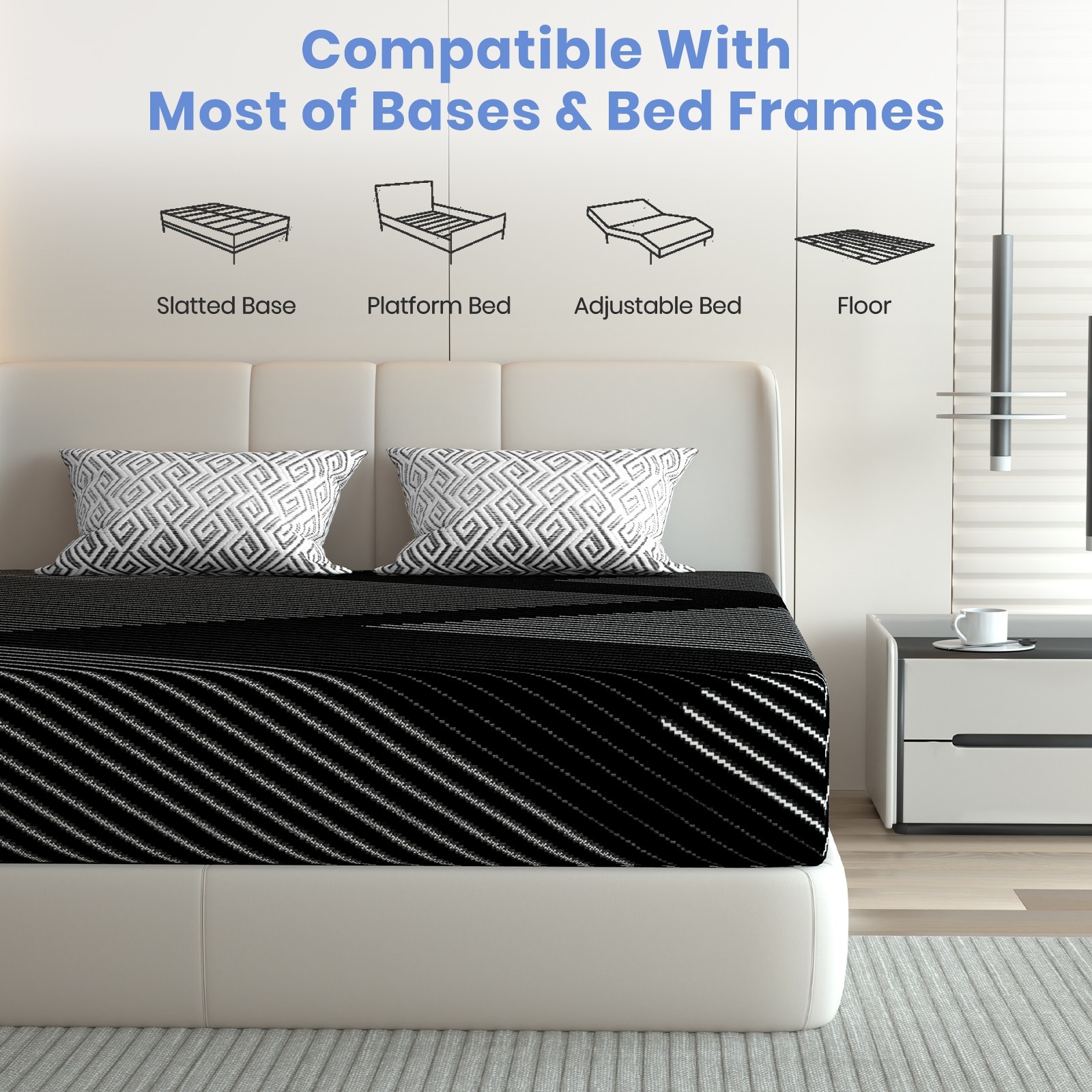 12″ Queen Mattress Cooling Gel Memory Foam Medium Firm Mattress in a Box, Black