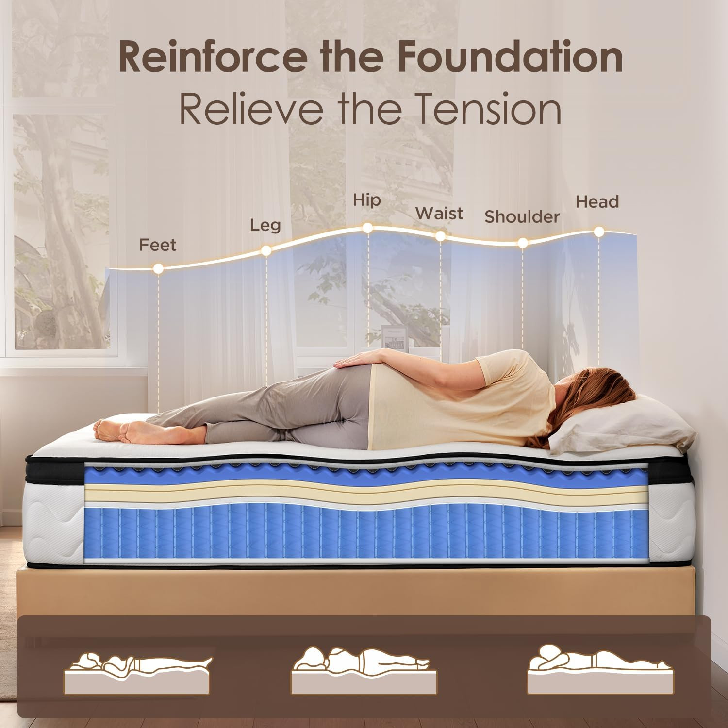 King Mattress 12 Inch, Medium Firm Hybrid Mattress King with Memory Foam & Zoned