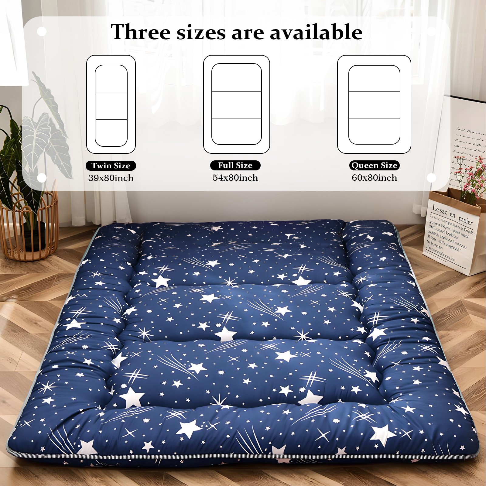 Japanese Floor Mattress 4″ Thick Futon Tatami Mat w/ Storage Bag for Guest Room