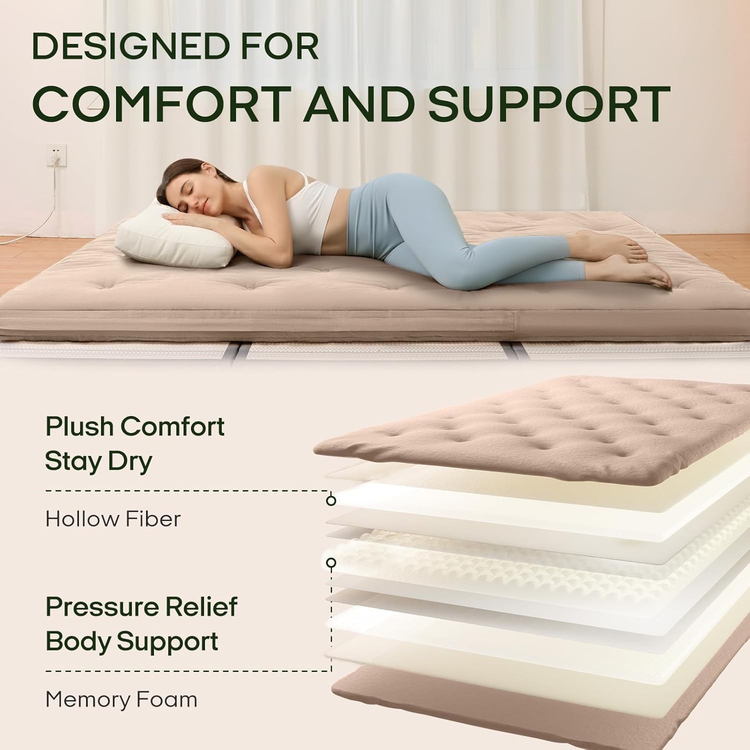 Japanese Floor Futon Mattress Full Size 75″x 54″, 100% Cotton Cover 2.5” Thi…