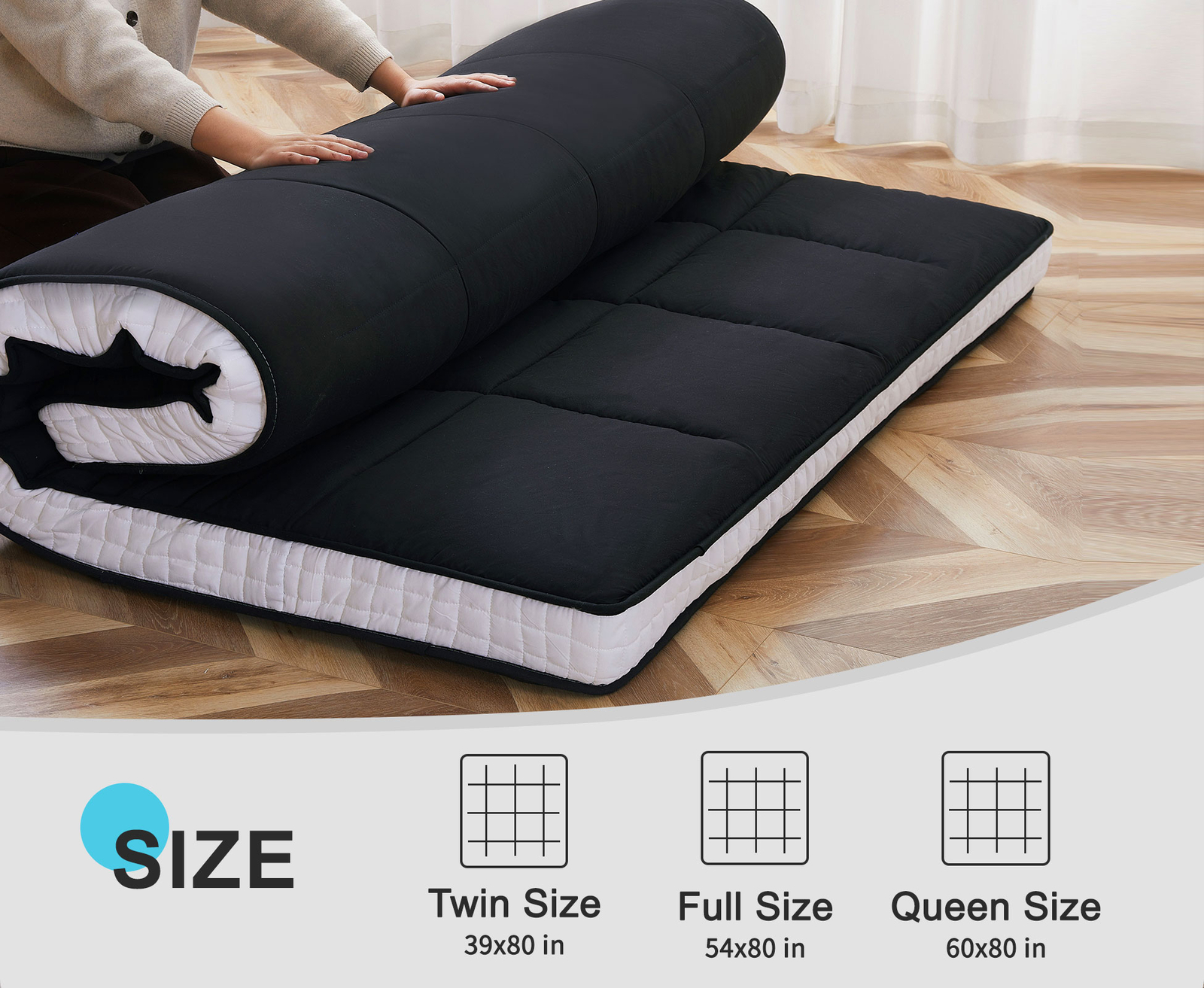 NAIZEA Futon Mattress Japanese Floor Mattress Twin Full Queen RollUp Pad Cushion