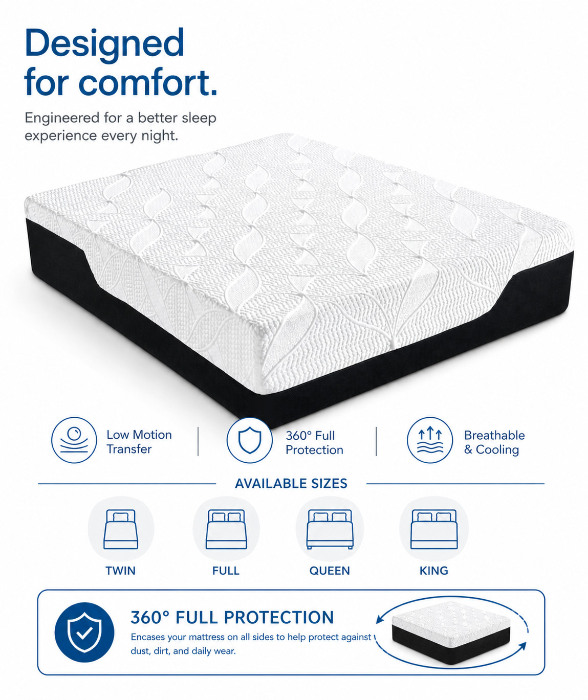Cooling Mattress Cover Deep Pocket Soft Breathable Bed Protector Washable