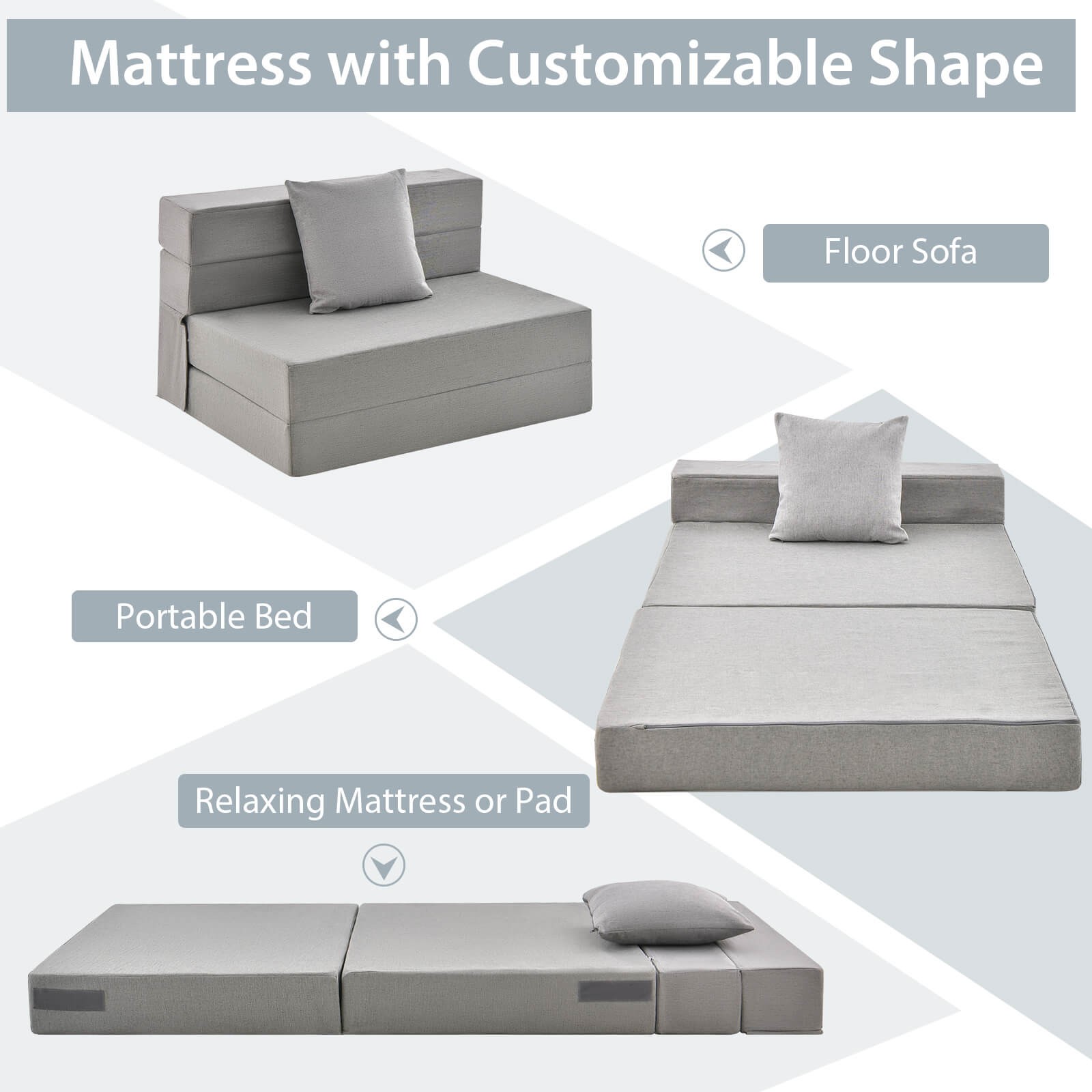 6″ Tri-fold Mattress w/Pillow Sofa Bed w/ High-Density Foam Additional Seating