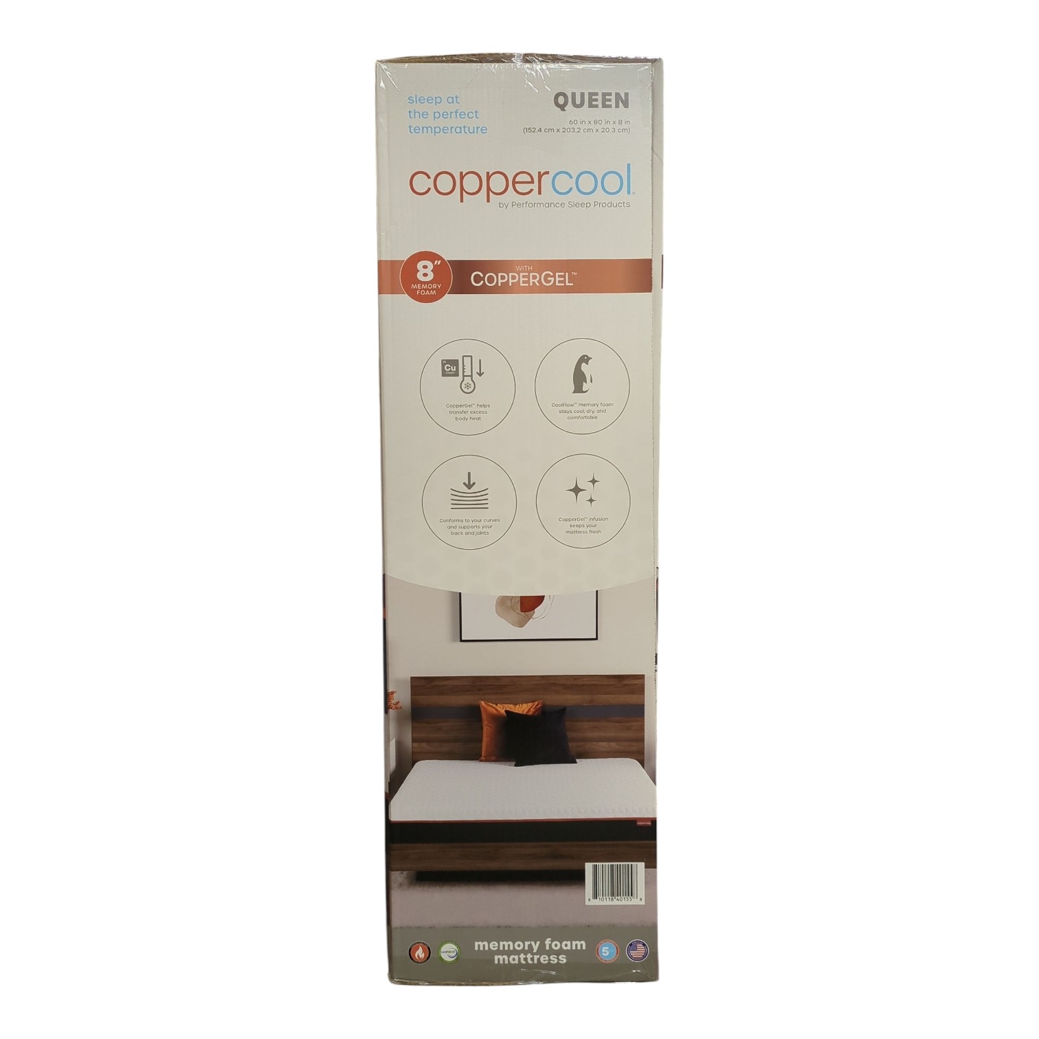 CopperCool Select 8″ Cooling Gel Memory Foam Mattress, Queen