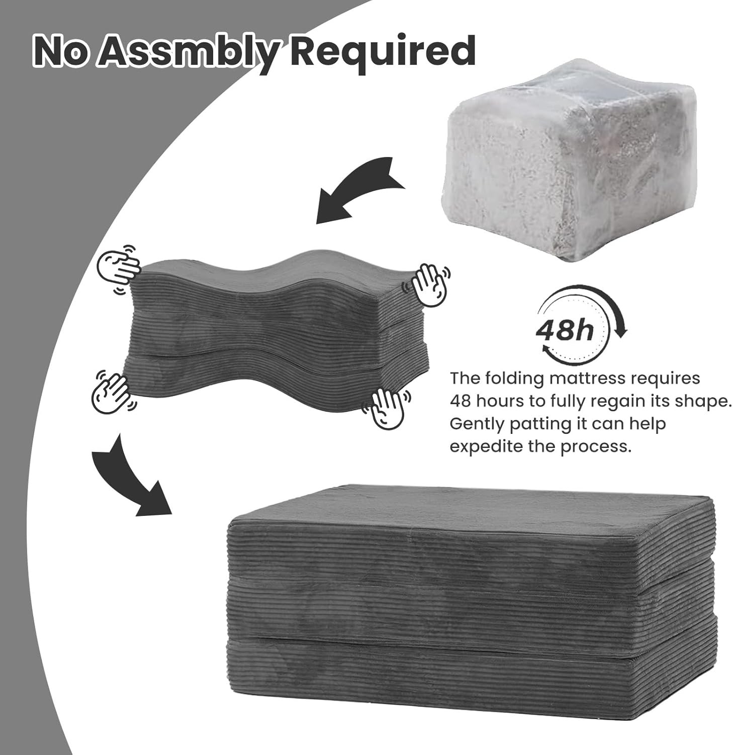 Folding Mattress Queen Size Trifold Mattress 6 inch Foldable Futon Sofa Bed W/