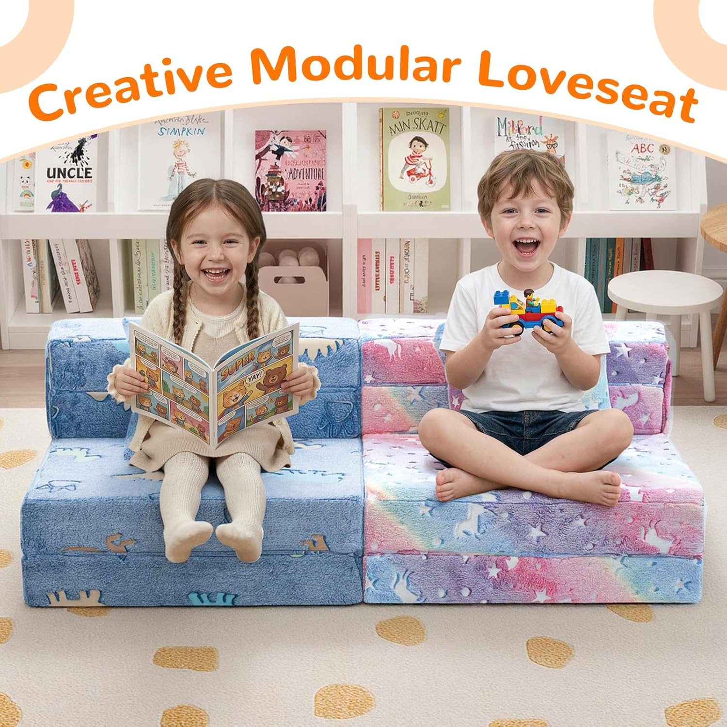 Glow Rainbow Unicorn Tri-Fold Sofa Bed for Kids – Versatile Playroom Furniture