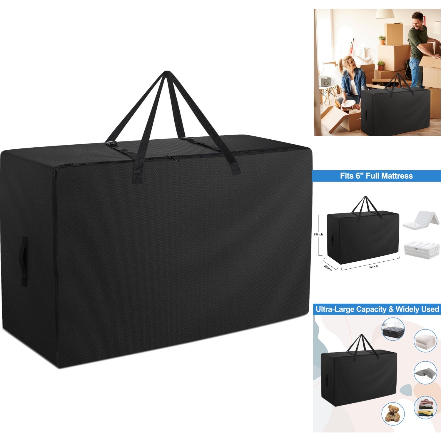 Heavy-Duty Folding Mattress Storage Bag Waterproof 600D Oxford Case Fits 6″ Full