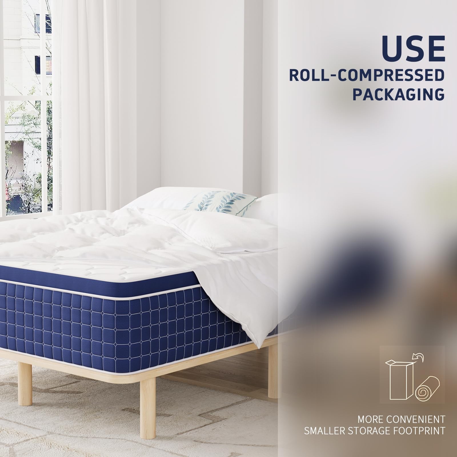 14 Inch Hybrid Mattress in a Box, 7-Zone Support Pocketed Coils & Air Fiber M…