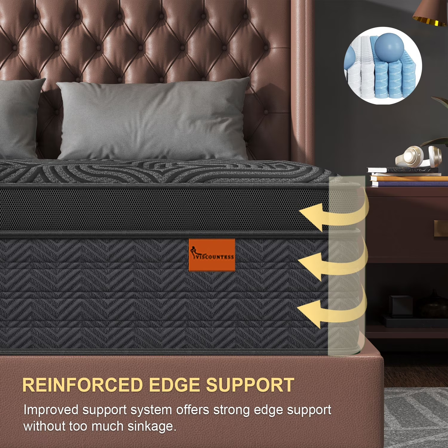 14″ Colchones Queen Size 14 Pulgadas Espuma Memory Foam Innerspring Mattress