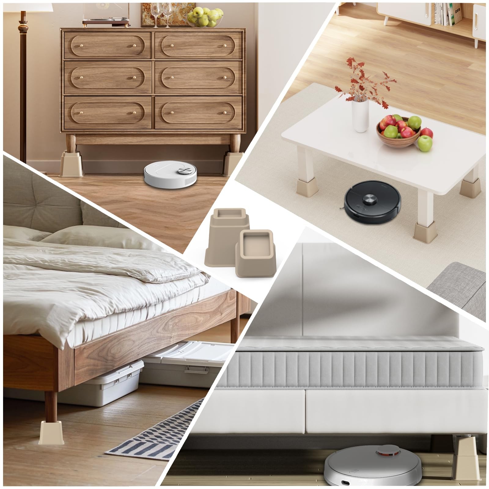 Adjustable Bed Risers 3, 5, 8 Inch Heavy Duty, Stackable Furniture Brown
