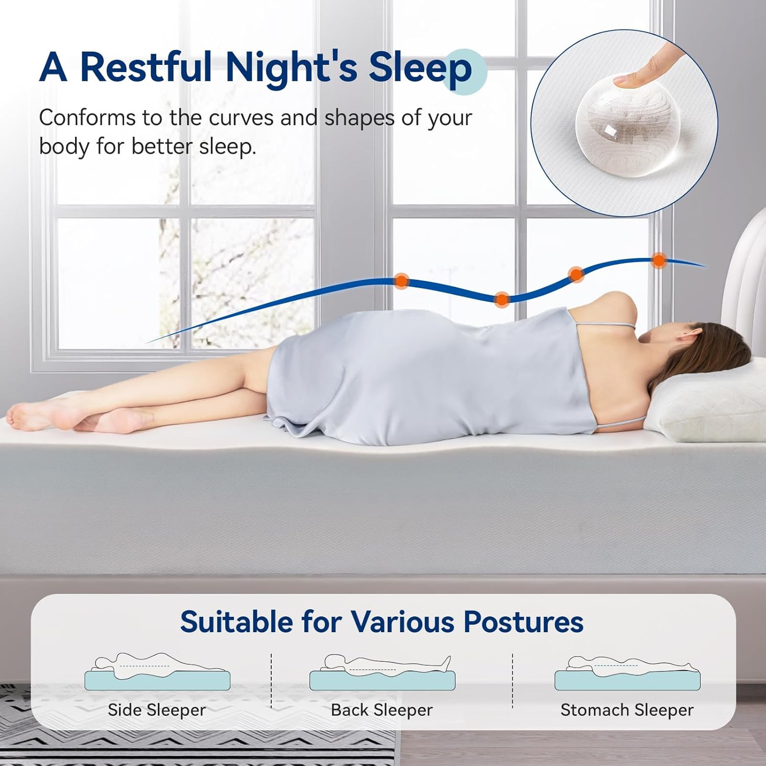 Medium Firm Memory Foam Mattress, Breathable, 12 Inch, Twin, White/Grey